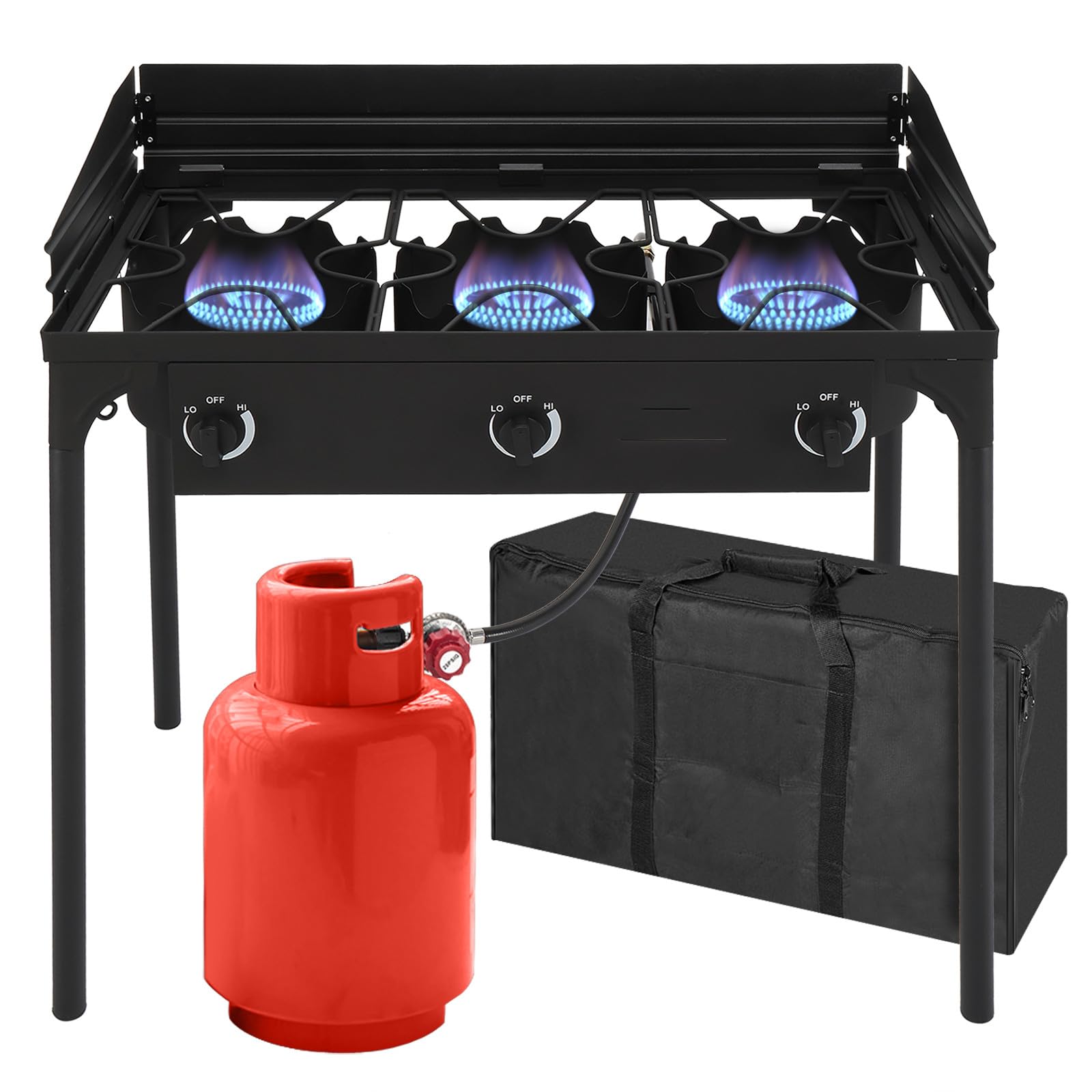 ROVSUN 3 Burner 225 000 BTU Outdoor Propane Stove with Windpanel Carrying Bag