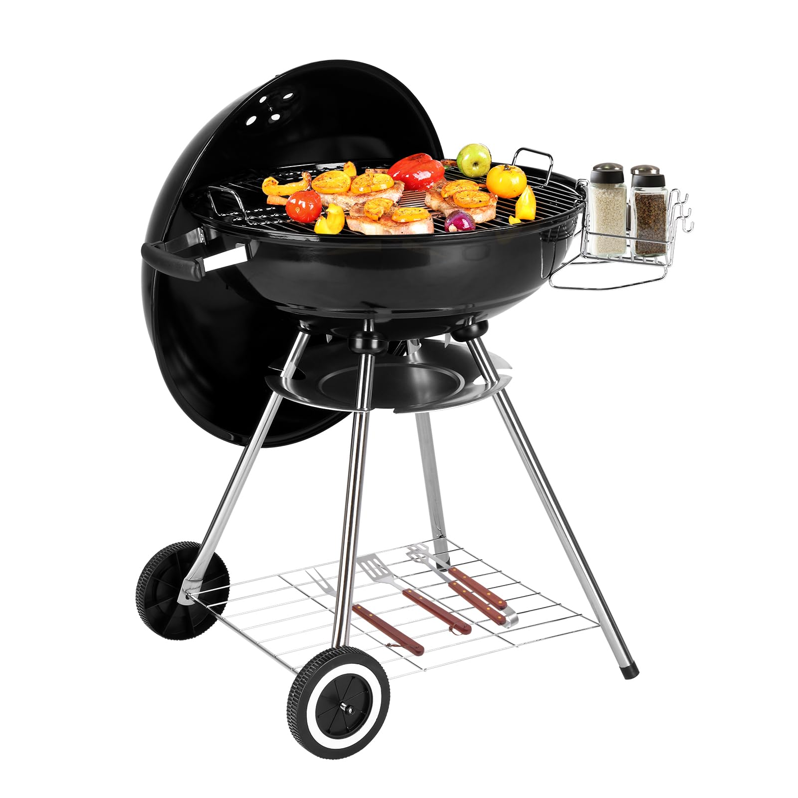 22 Charcoal Grill with Wheels and Storage Holder