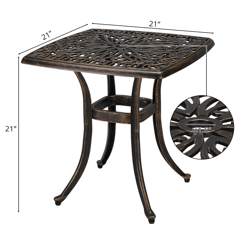 21 Inch Sqaure Outdoor Side Table with Umbrella Hole Bronze