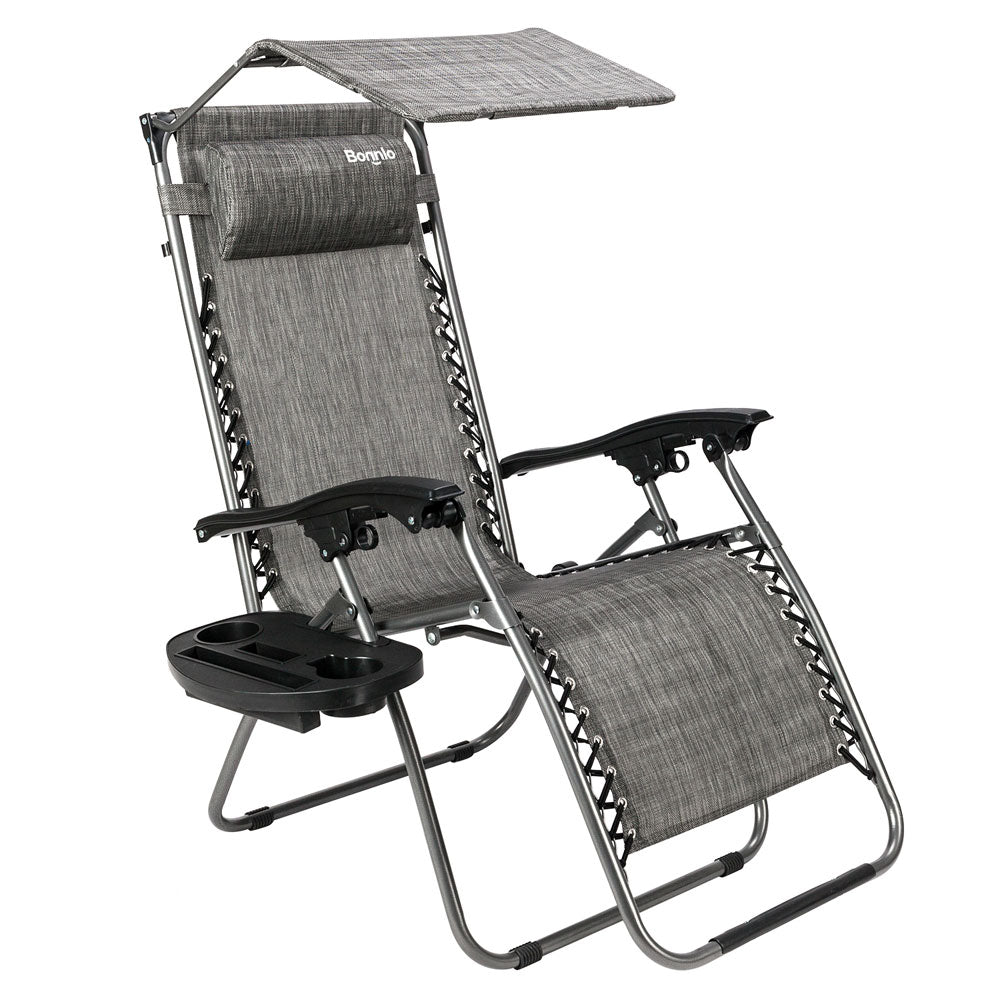 Outdoor Folding Zero Gravity Lounge Chair with Canopy Grey