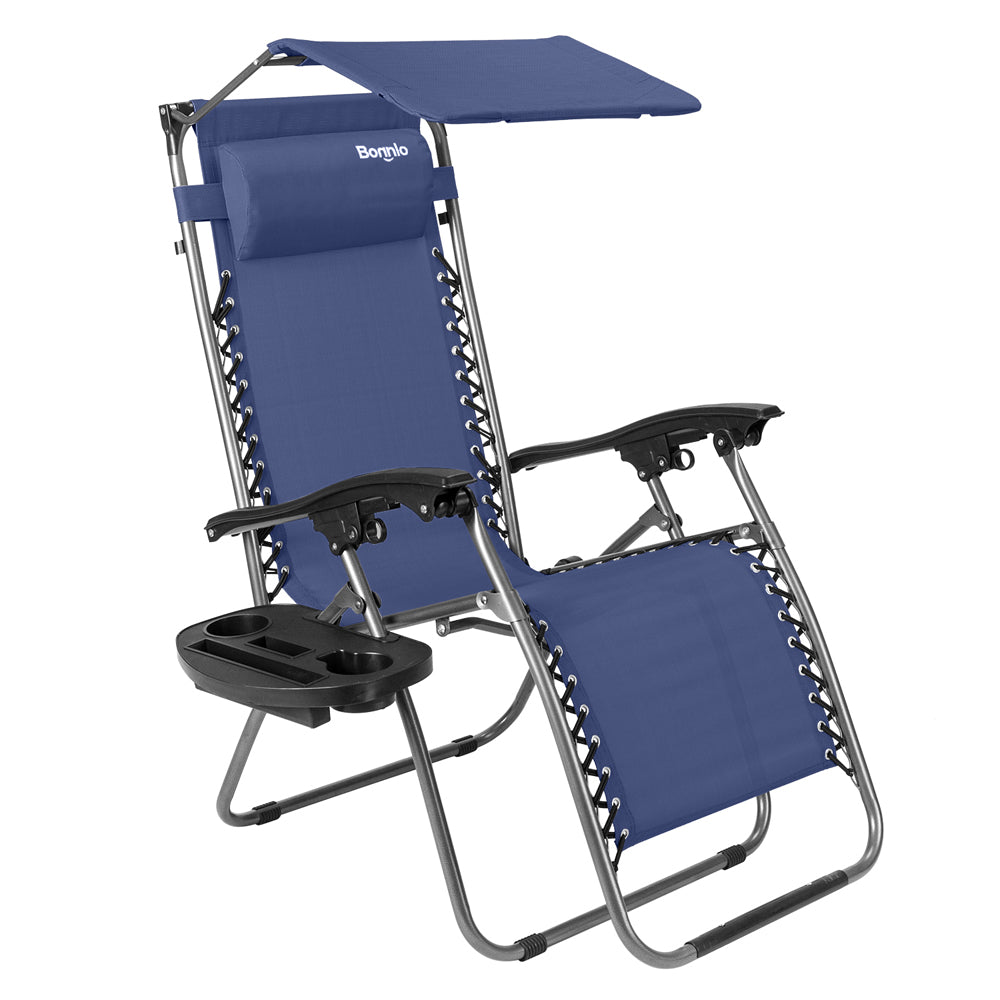 Outdoor Folding Zero Gravity Lounge Chair with Canopy Blue