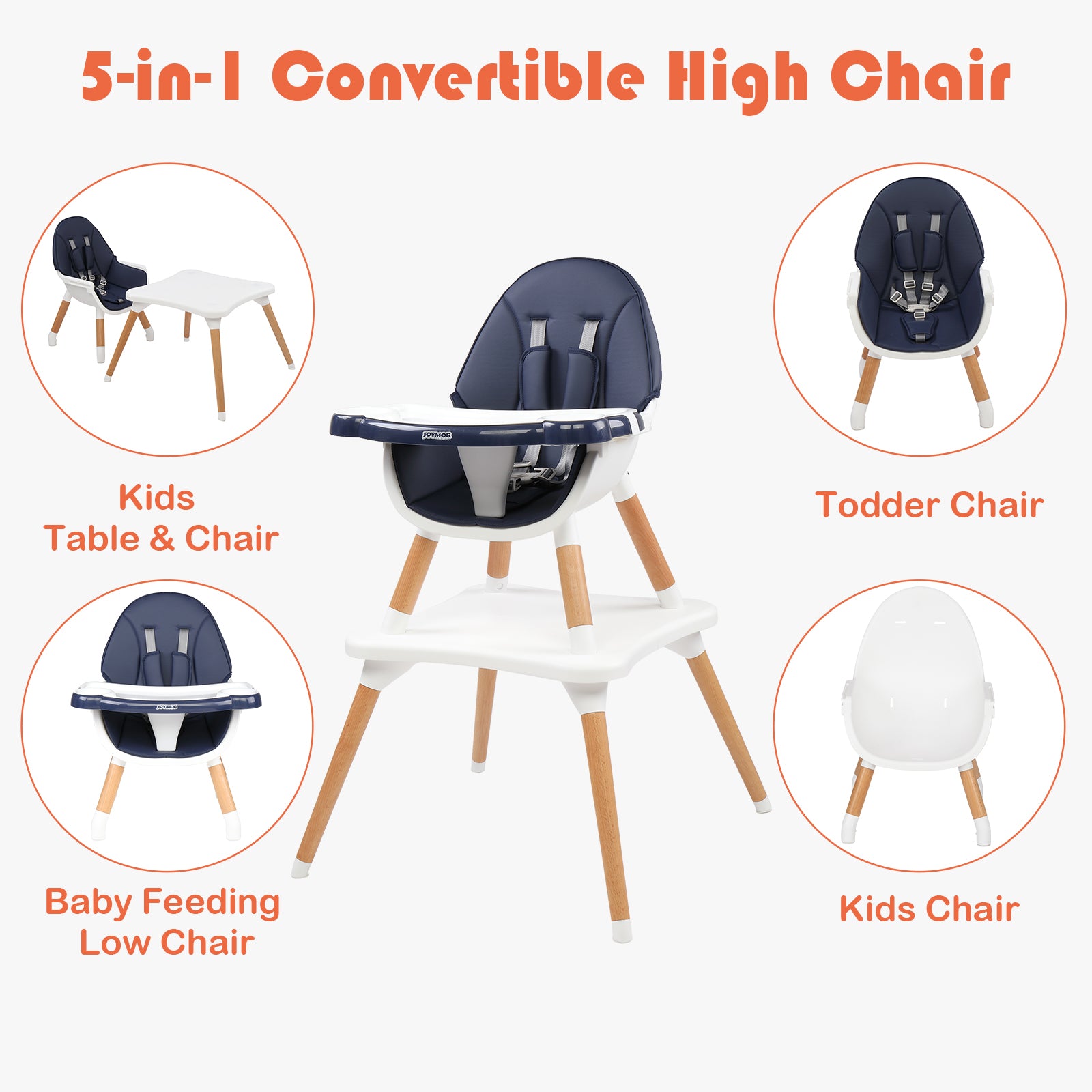 5 in 1 Convertible Baby High Chair for Babies to Toddlers Blue