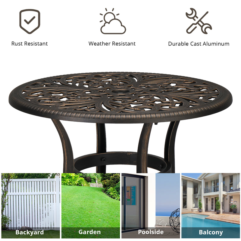 23.6 Inch Round Outdoor Side Table with Umbrella Hole Bronze