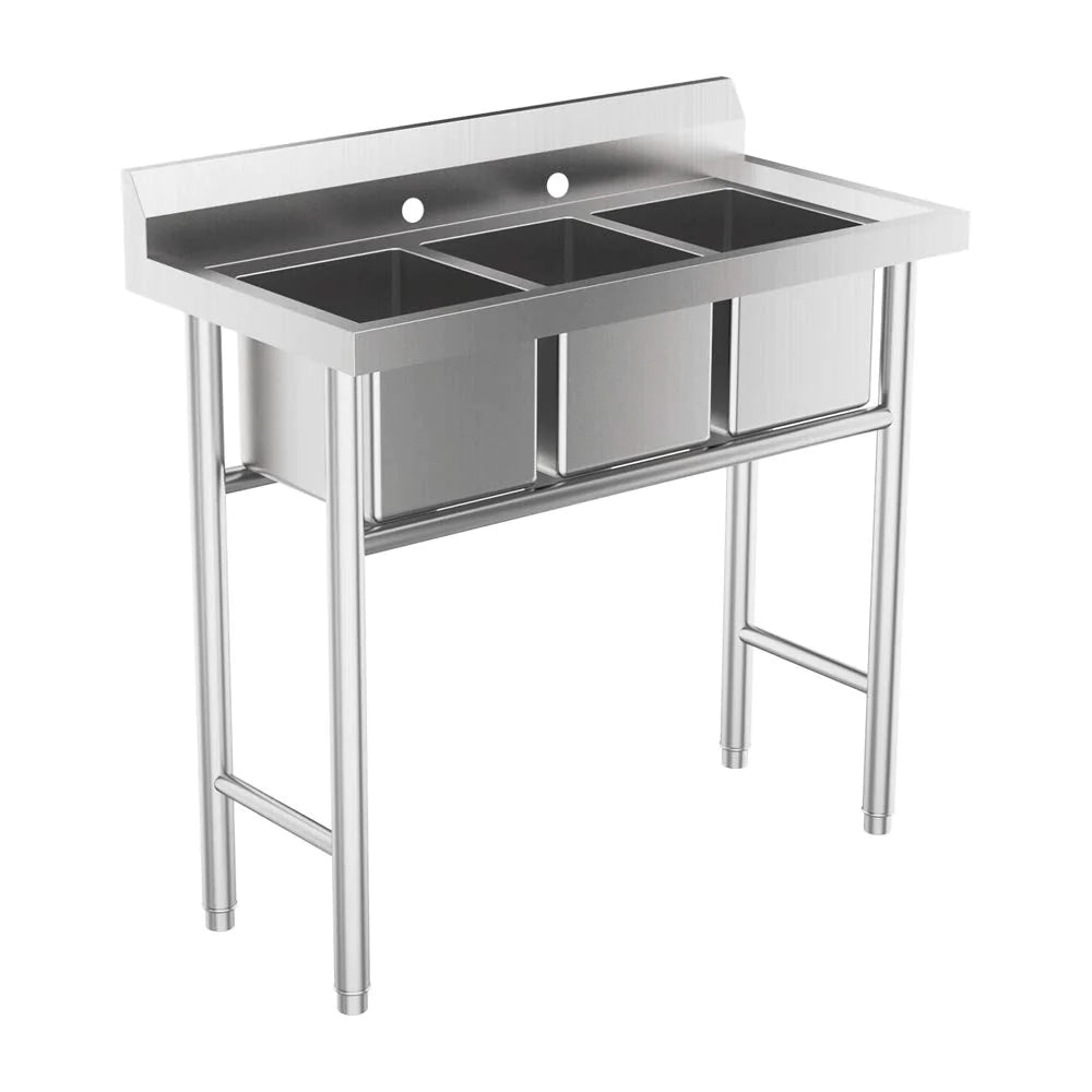 ROVSUN 39 Inch 3 Compartment 304 Stainless Steel Sink Kitchen Restaurant