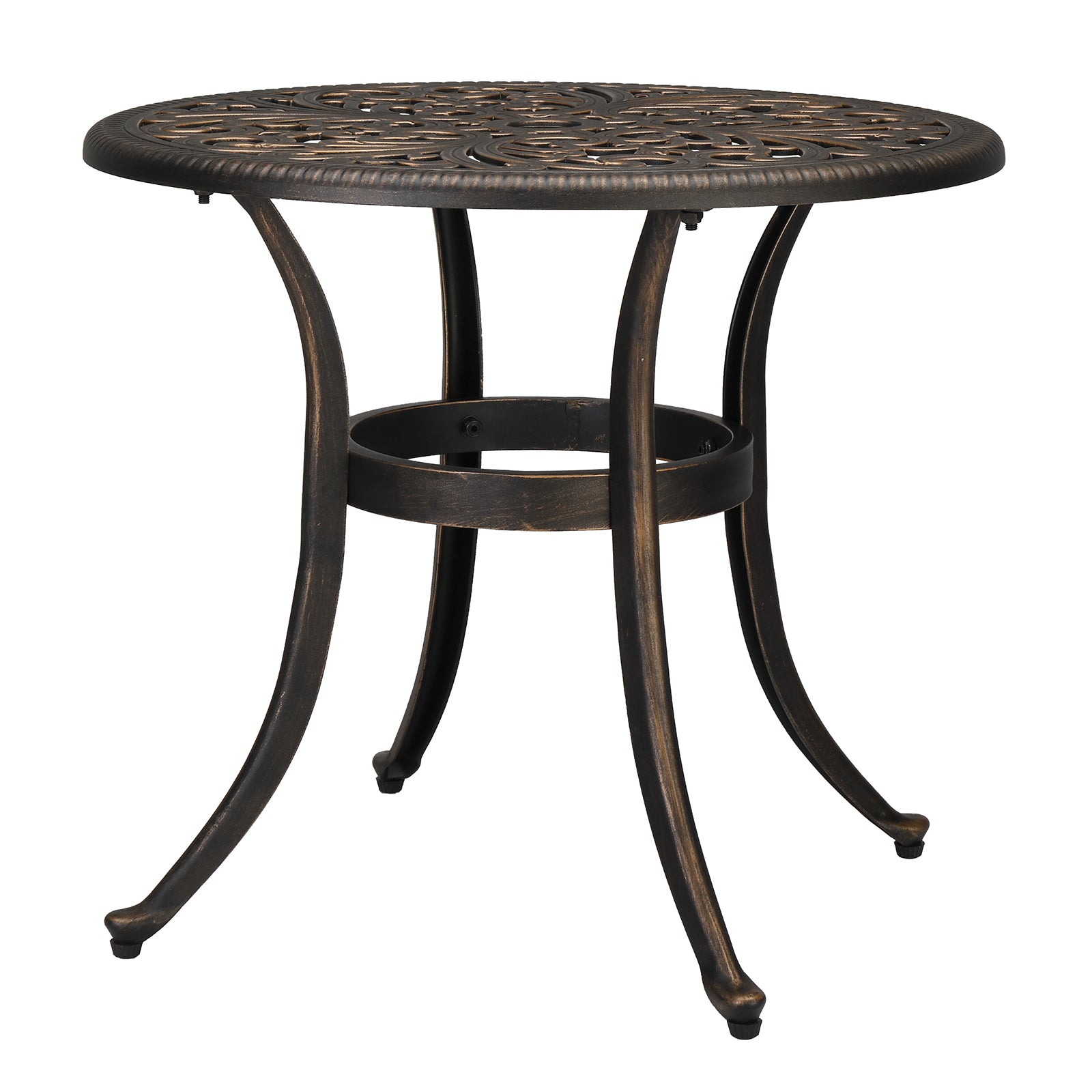 23.6 Inch Round Outdoor Side Table with Umbrella Hole Bronze