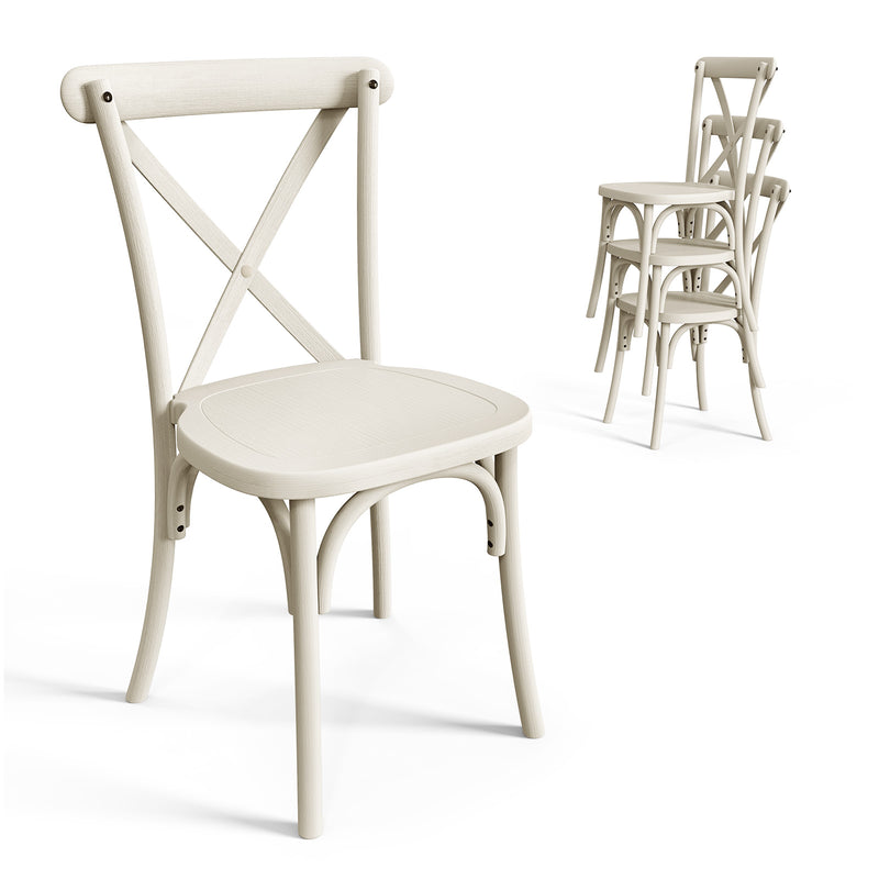 Plastic Outdoor Dining Chair Set Stackable with X Back White