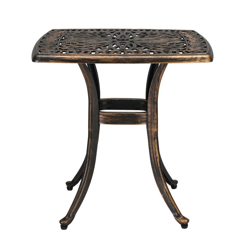 21 Inch Sqaure Outdoor Side Table with Umbrella Hole Bronze