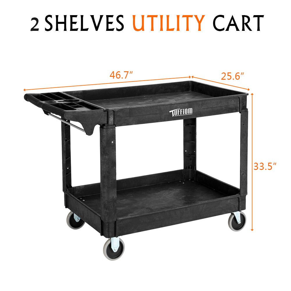 2-Tier 47"x26" 550 lb. Capacity Utility Cart with Wheels Black