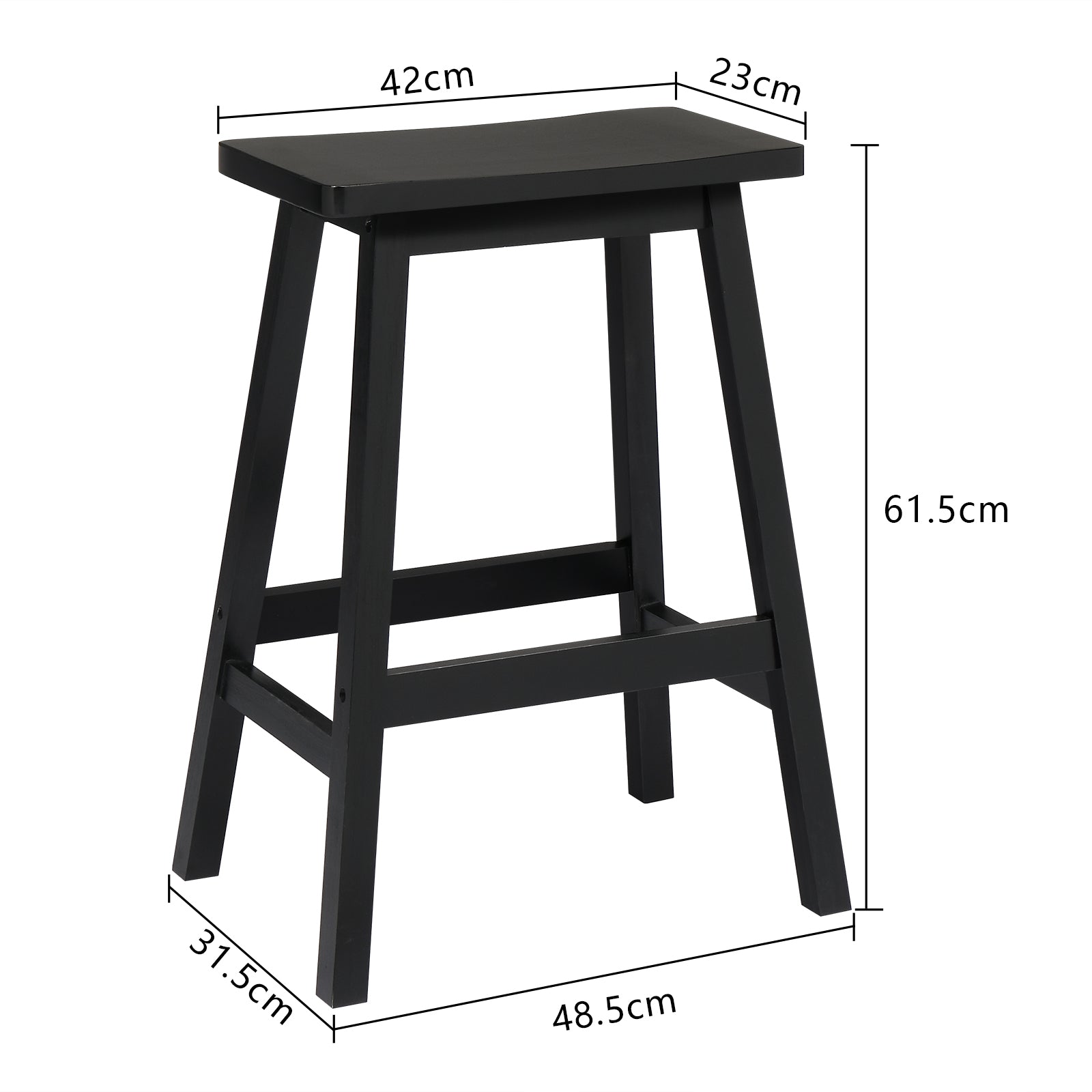 24 Inch Height Wood Saddle-Seat Counter Height Stool Black