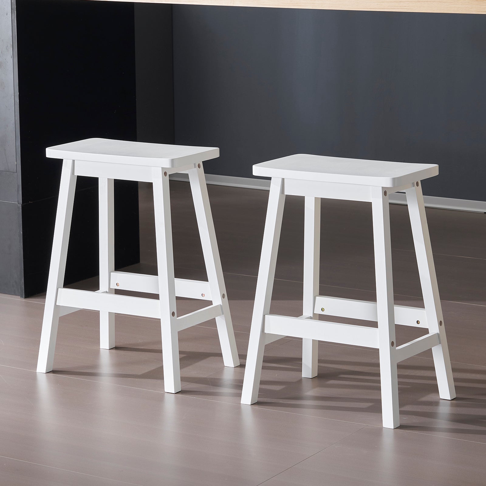 24 Inch Height Wood Saddle-Seat Counter Height Stool White