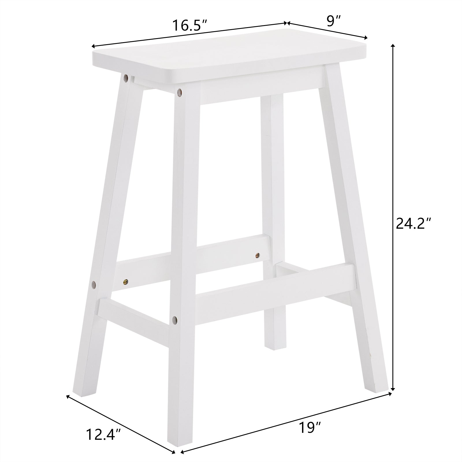 24 Inch Height Wood Saddle-Seat Counter Height Stool White