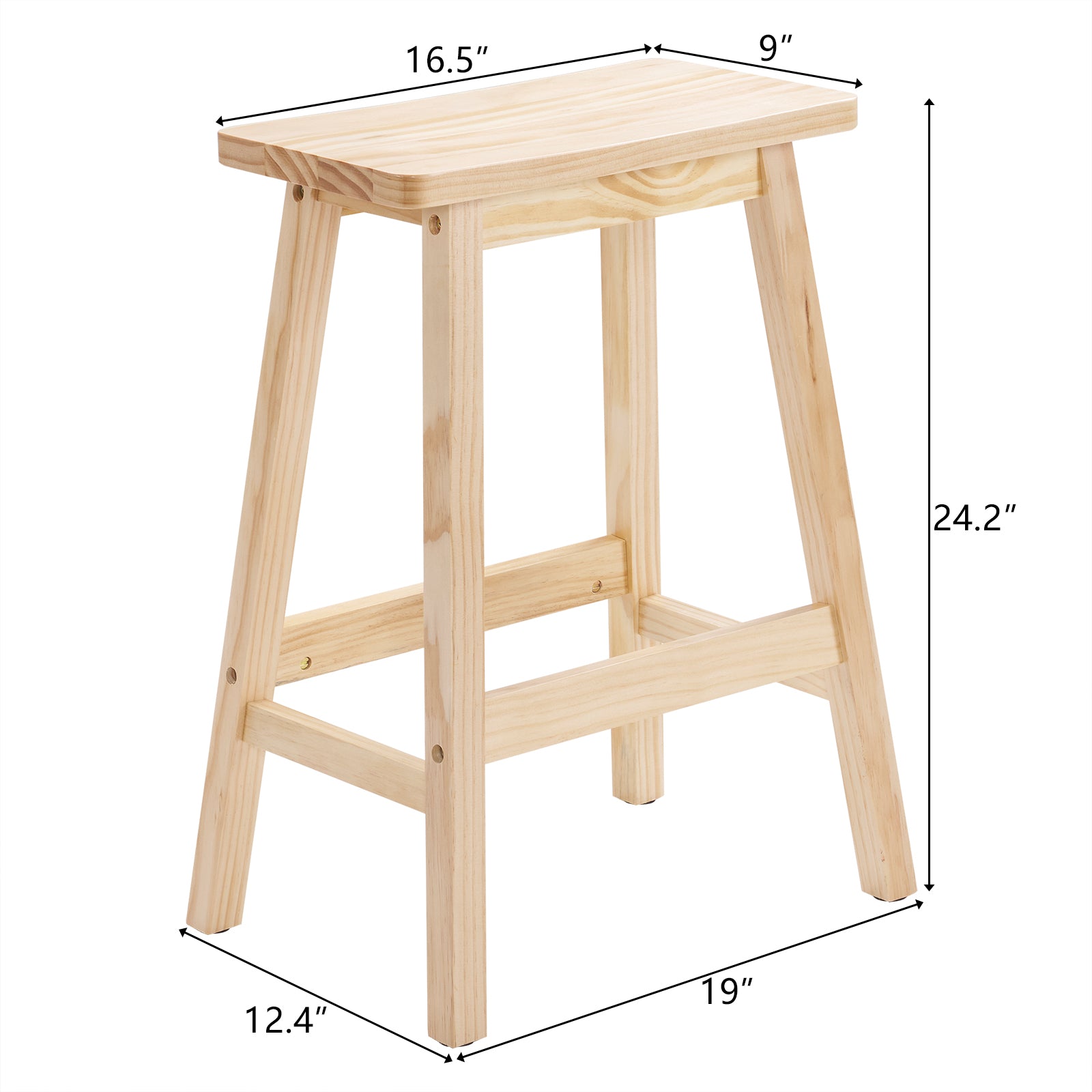 24 Inch Height Wood Saddle-Seat Counter Height Stool Natural