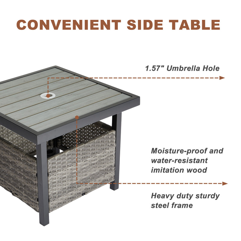 Outdoor Wicker Side Table with Umbrella Hole Grey