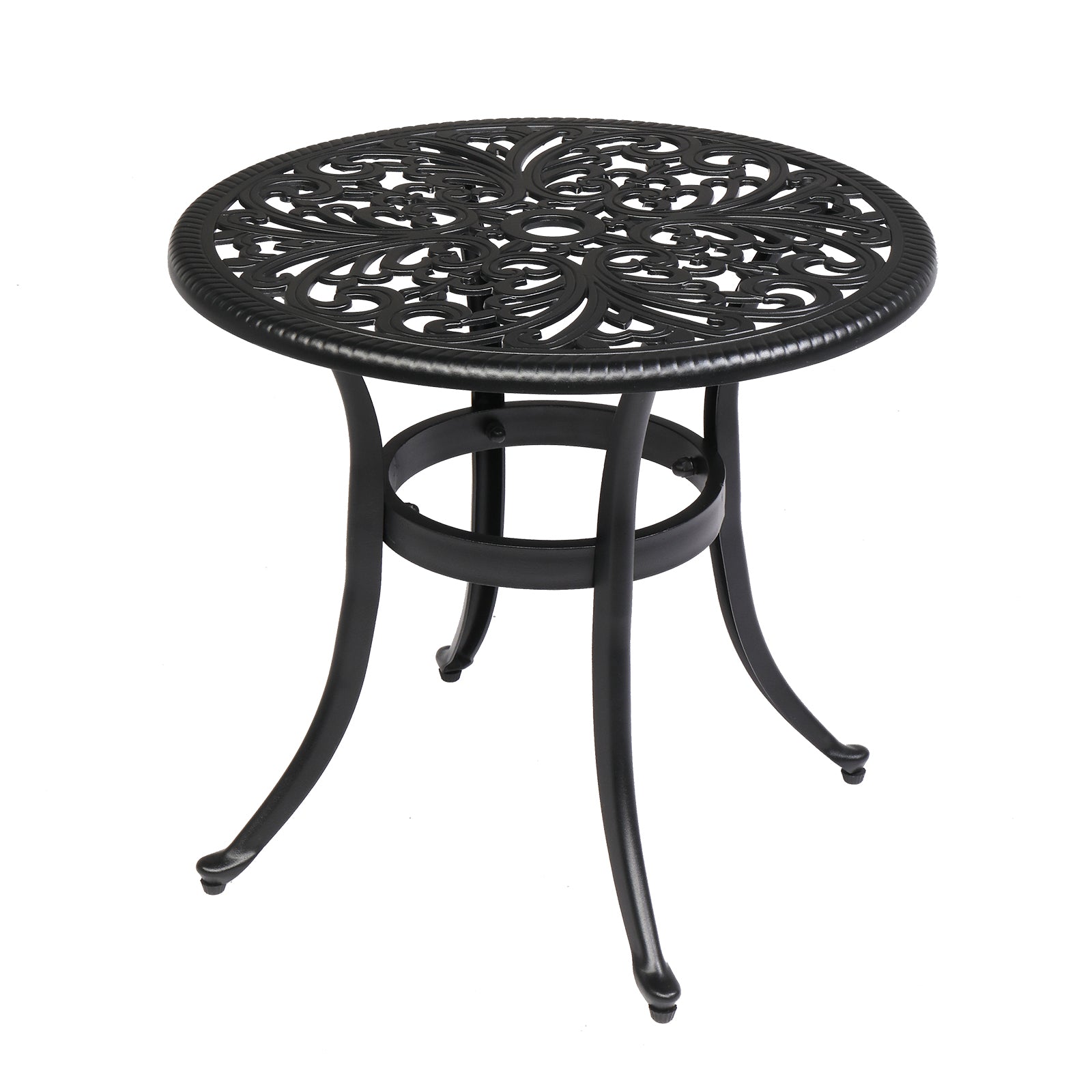 23.6 Inch Round Outdoor Side Table with Umbrella Hole Black