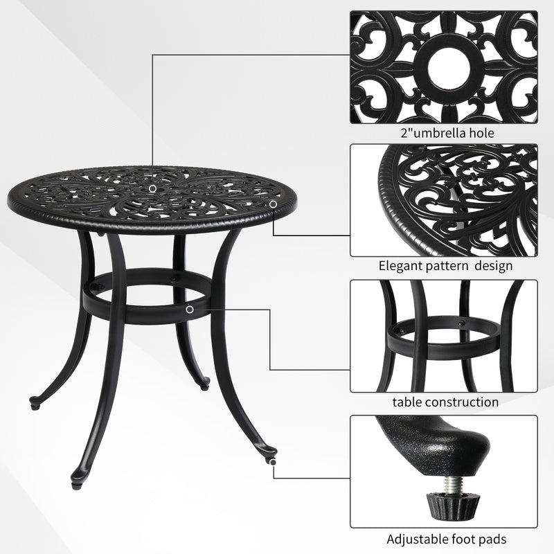 23.6 Inch Round Outdoor Side Table with Umbrella Hole Black