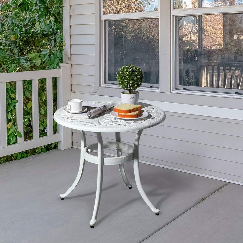 23.6 Inch Round Outdoor Side Table with Umbrella Hole White