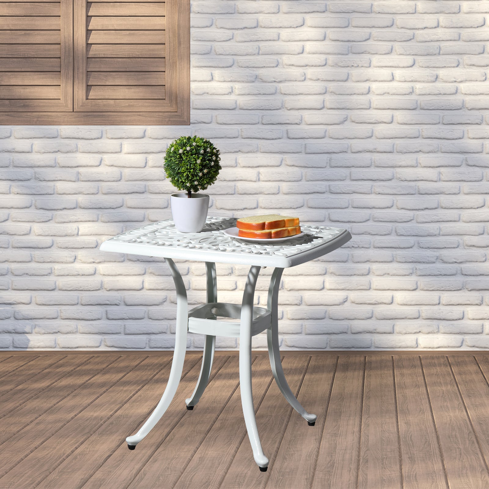 21 Inch Sqaure Outdoor Side Table with Umbrella Hole White