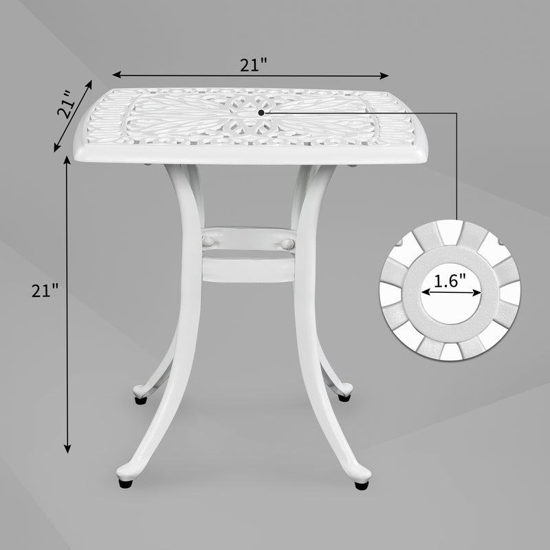 21 Inch Sqaure Outdoor Side Table with Umbrella Hole White