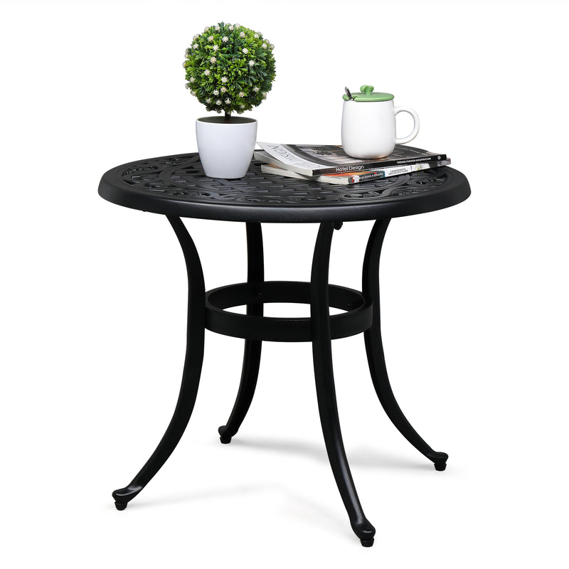 24 Inch Round Cast Aluminum Outdoor Side Table Black