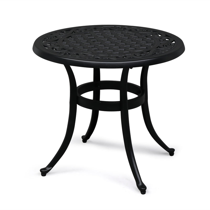 24 Inch Round Cast Aluminum Outdoor Side Table Black