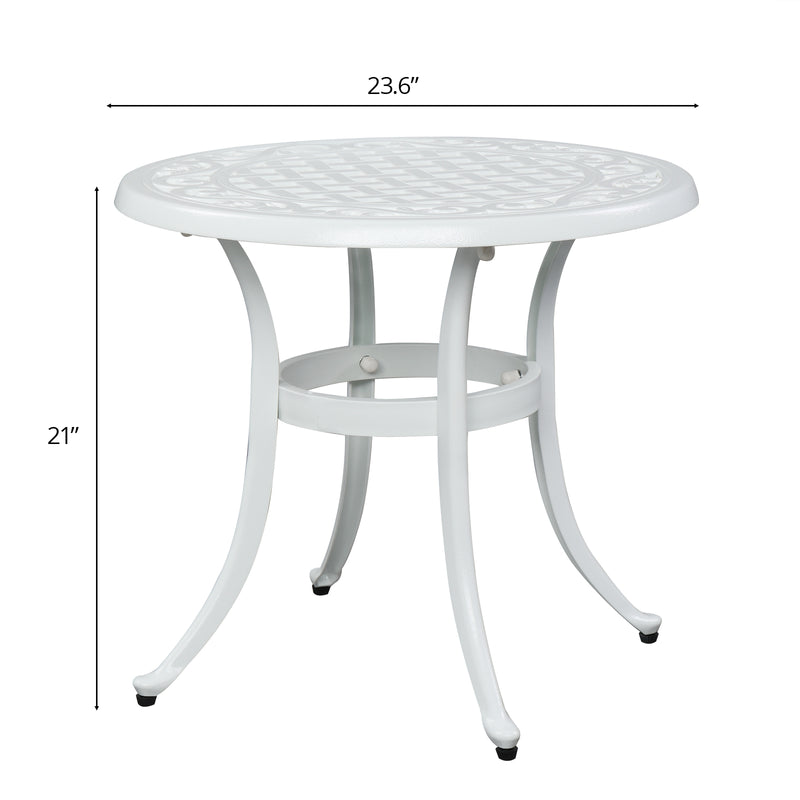 24 Inch Round Cast Aluminum Outdoor Side Table White