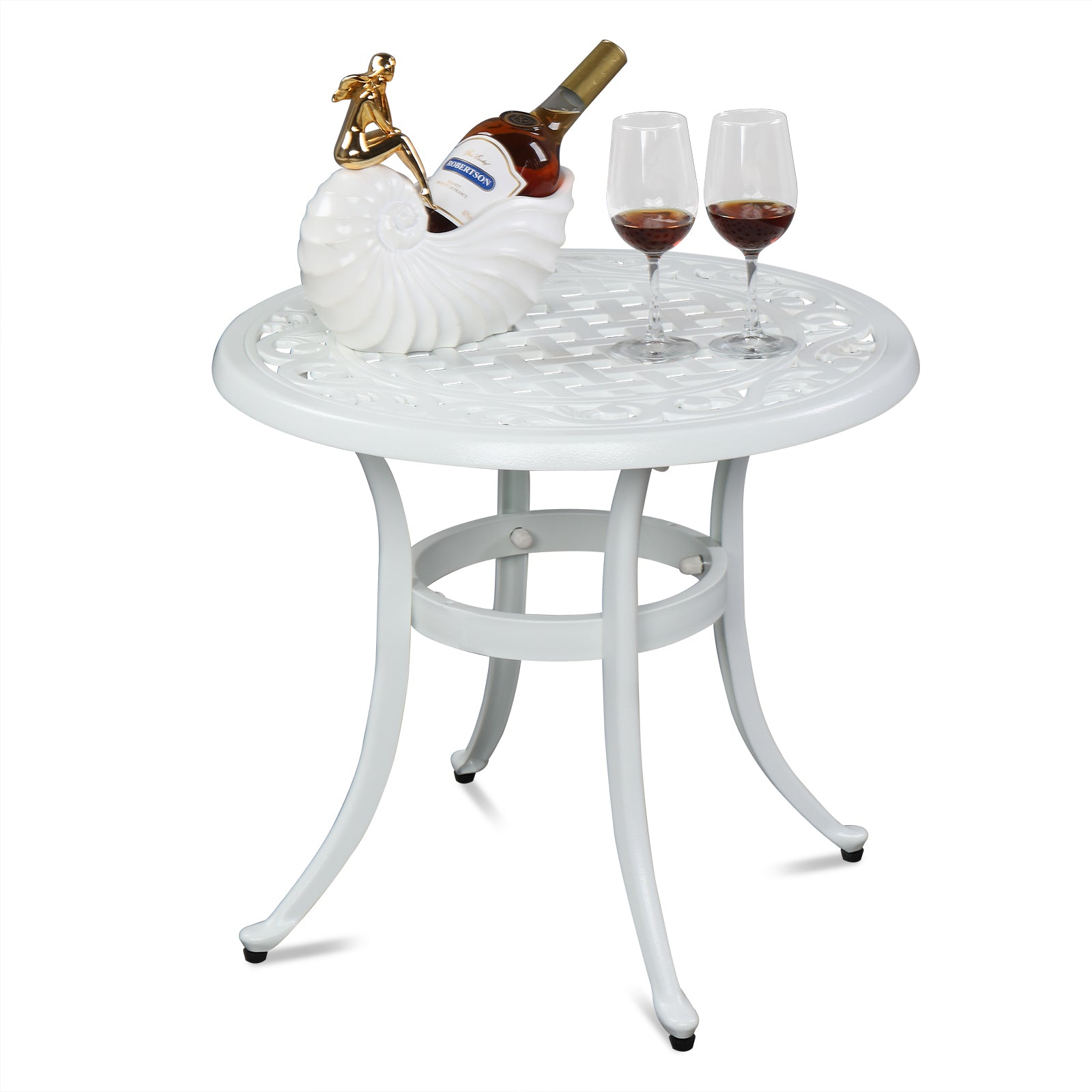 24 Inch Round Cast Aluminum Outdoor Side Table White