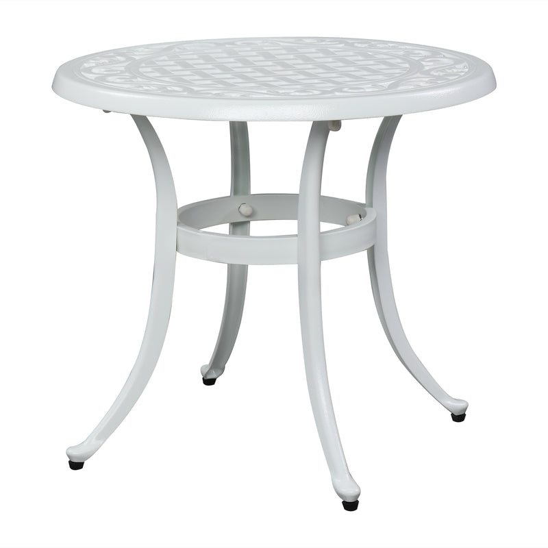 24 Inch Round Cast Aluminum Outdoor Side Table White