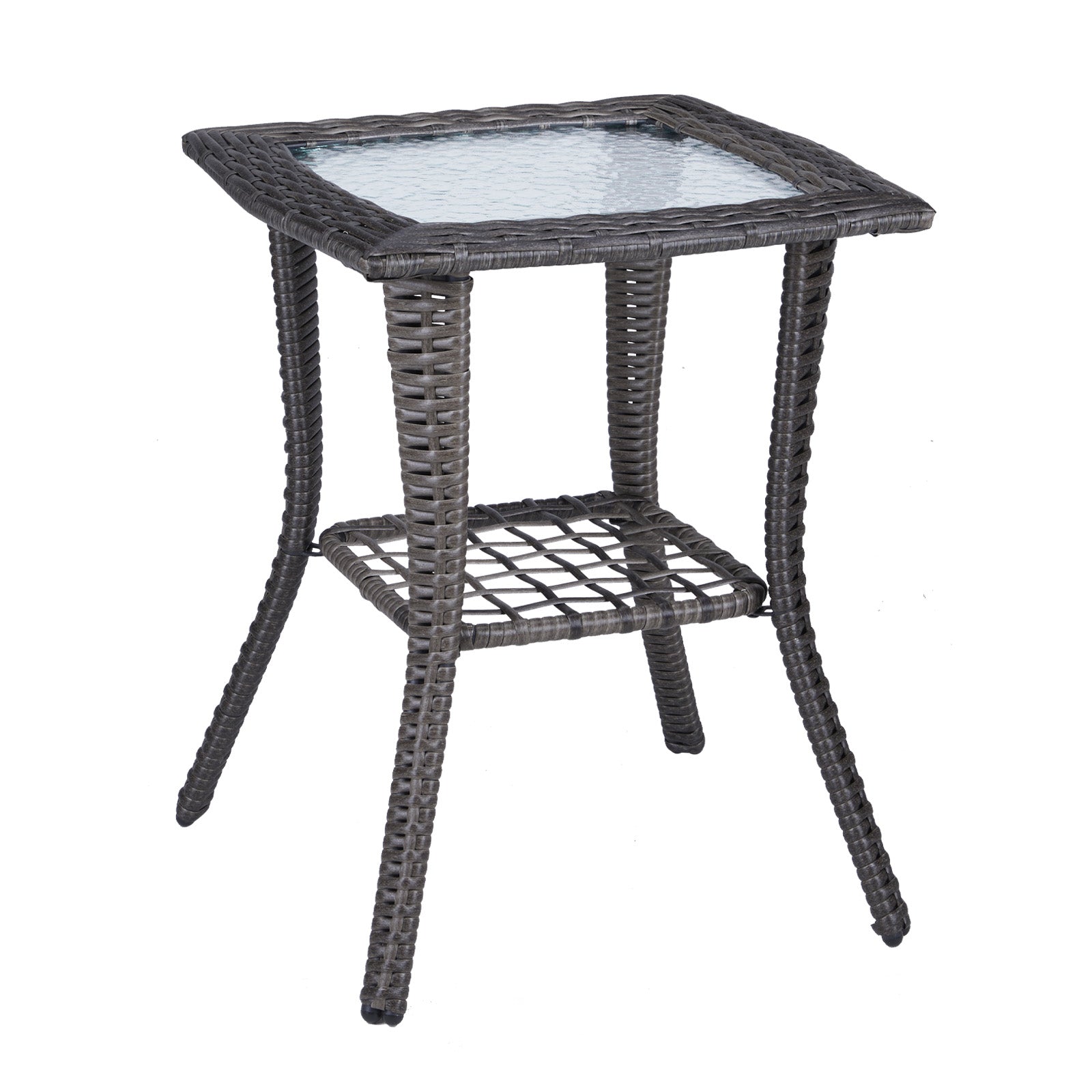 Outdoor Wicker Side Table with Tempered Glass Top Grey