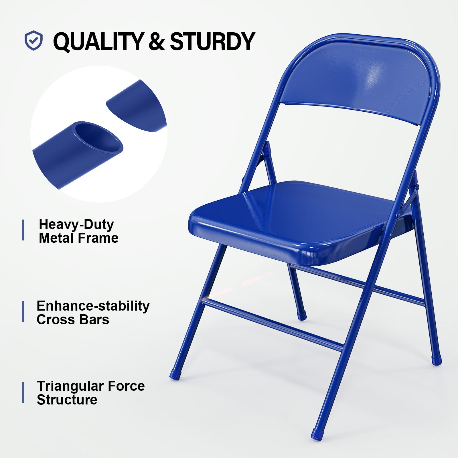 Folding Chairs with All Steel Metal Frame Blue