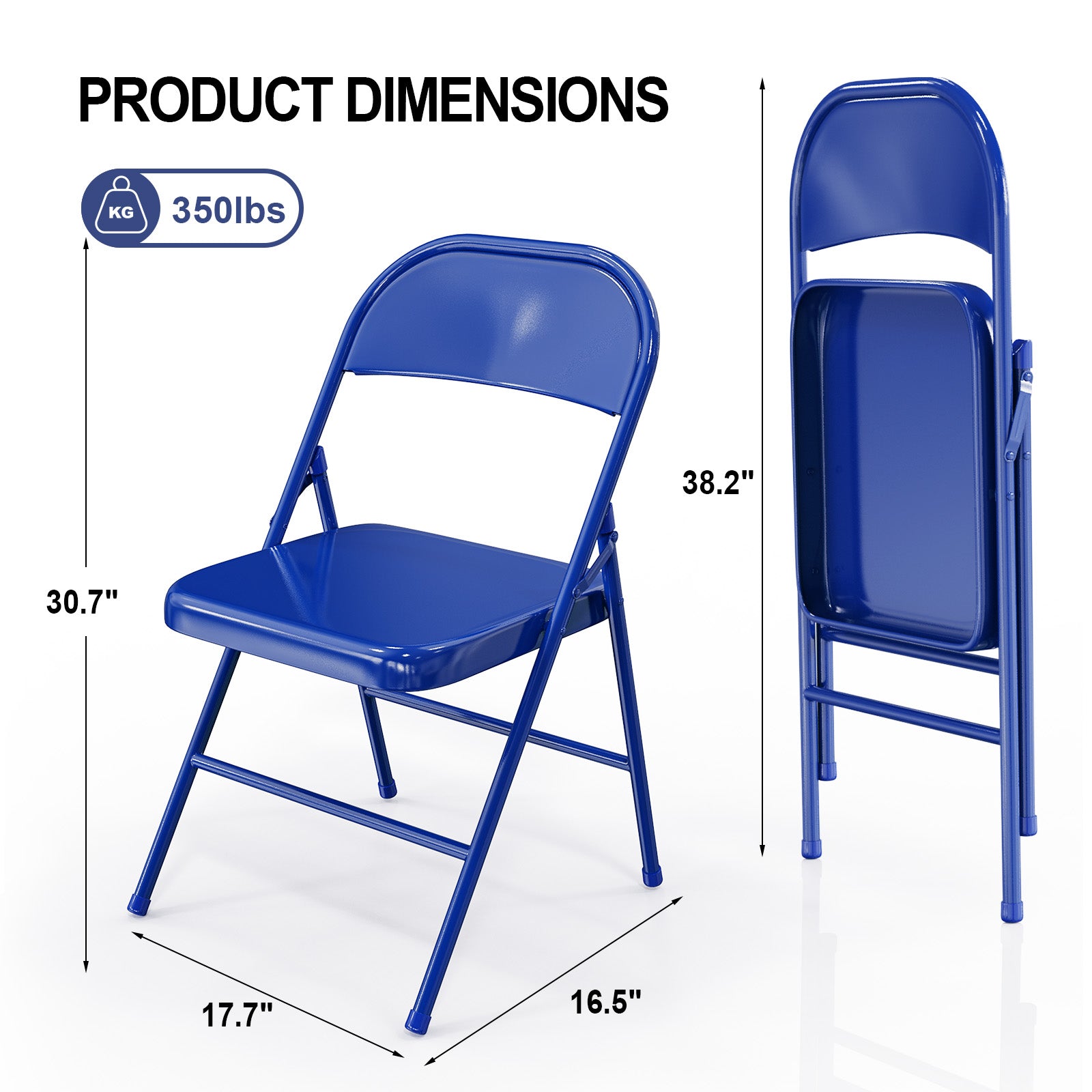 Folding Chairs with All Steel Metal Frame Blue