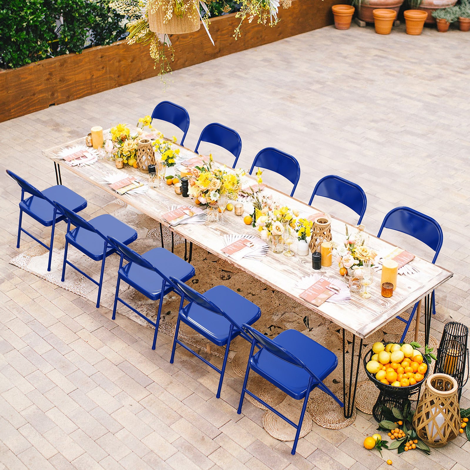 Folding Chairs with All Steel Metal Frame Blue