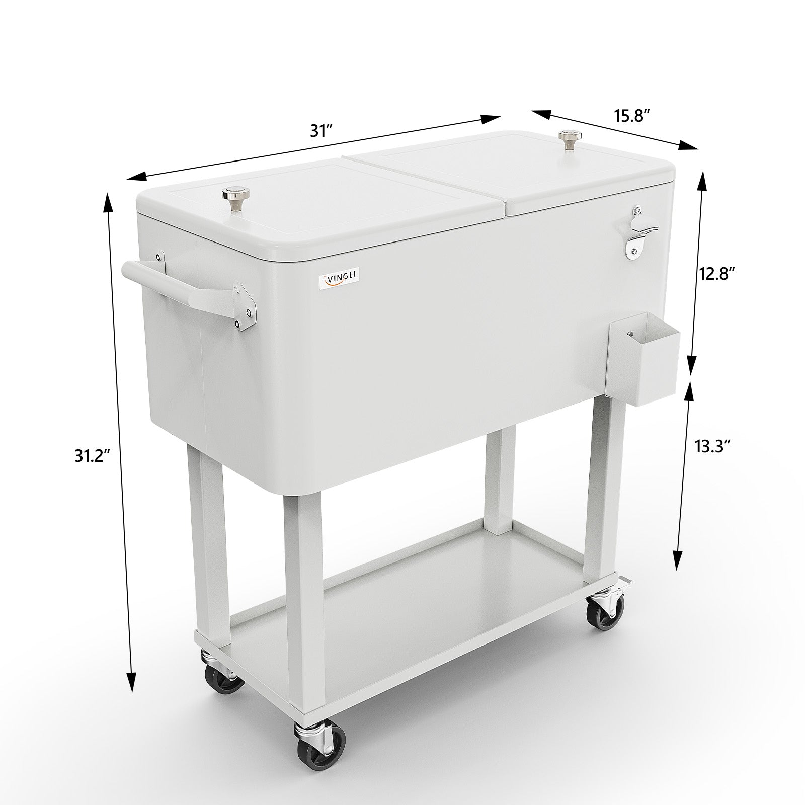 80 Quart Portable Outdoor Patio Rooling Cooler Cart White