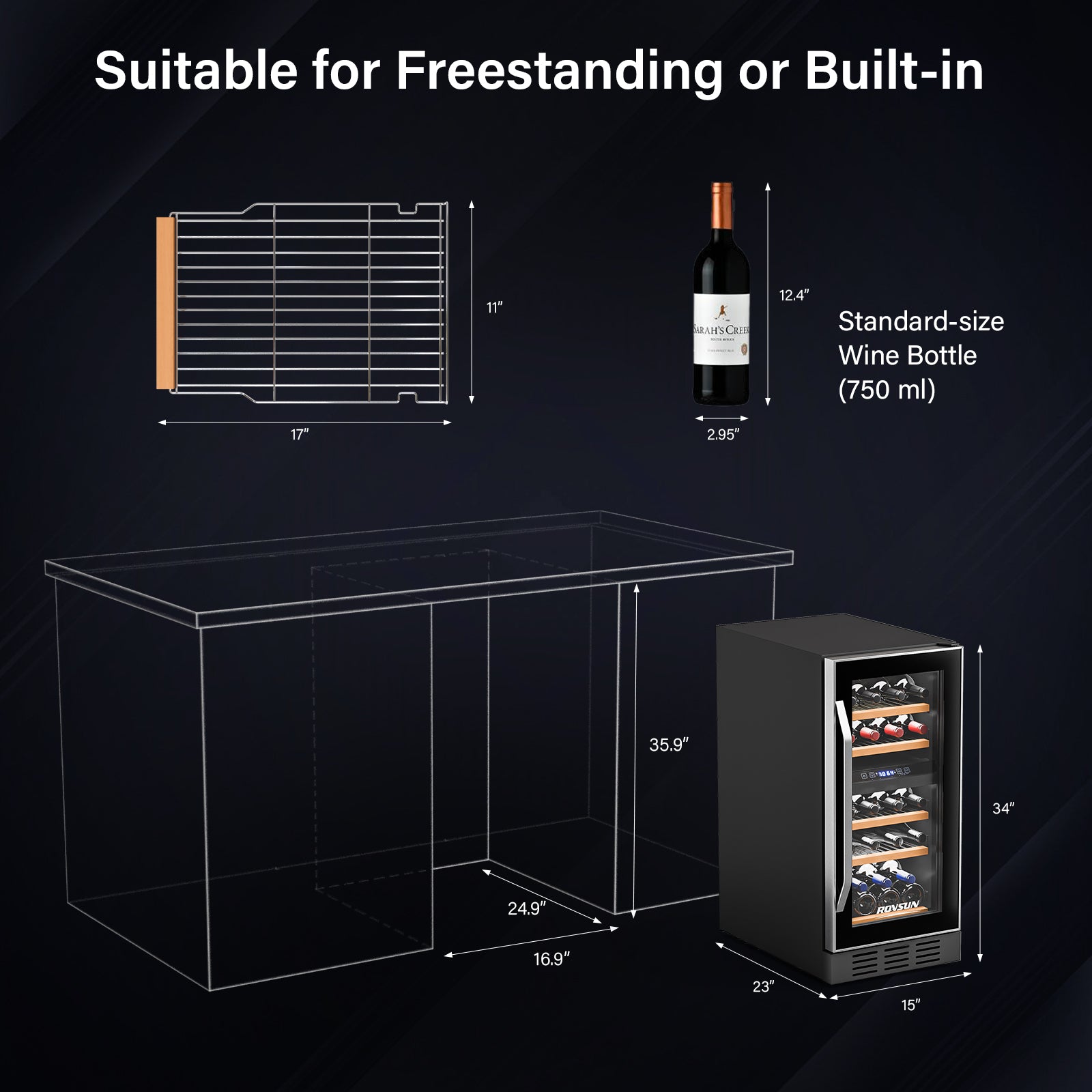 ROVSUN 26 Bottle Dual Zone Wine Cooler Fridge with Digital Temperature