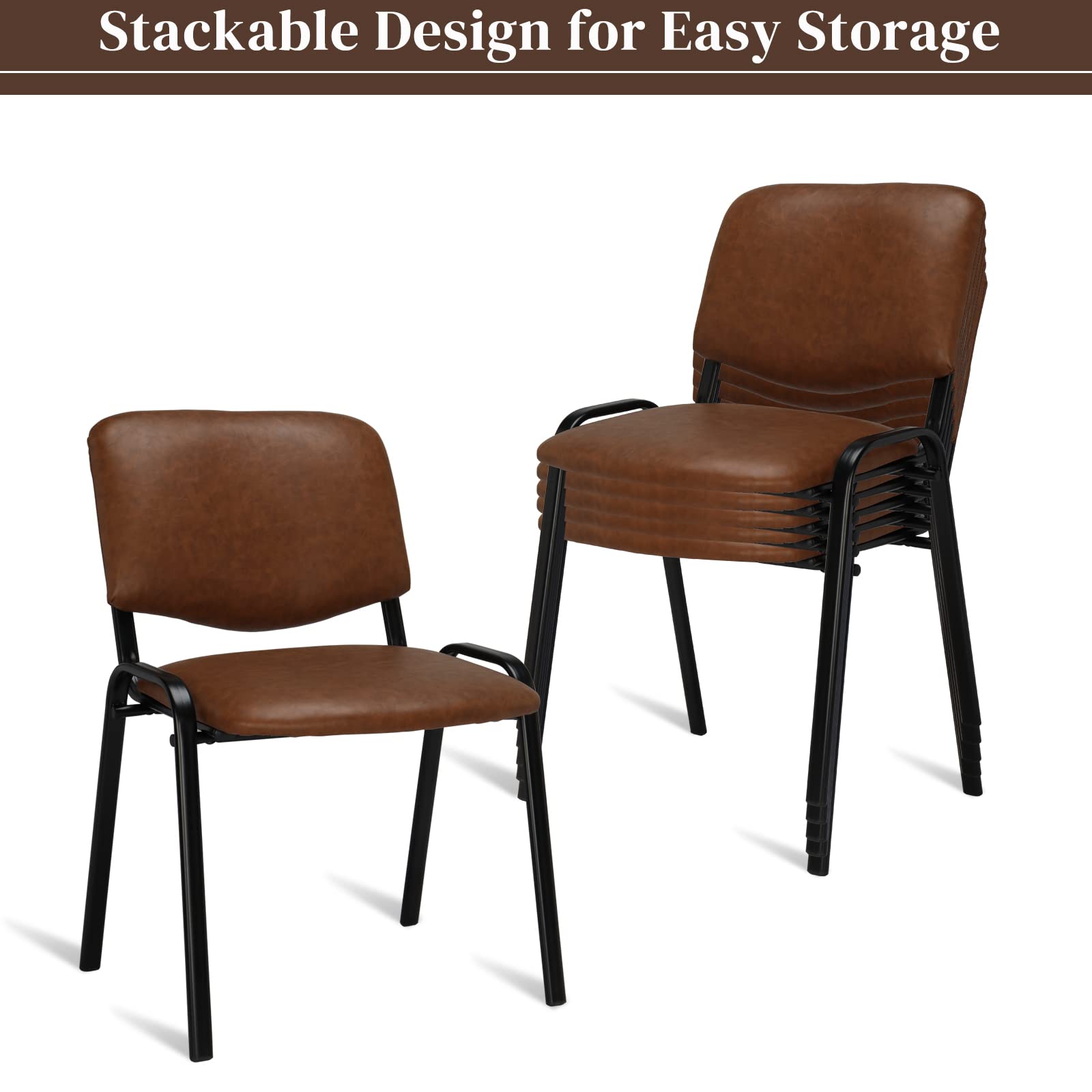 Office PU Stacking Chairs Armless Rustic