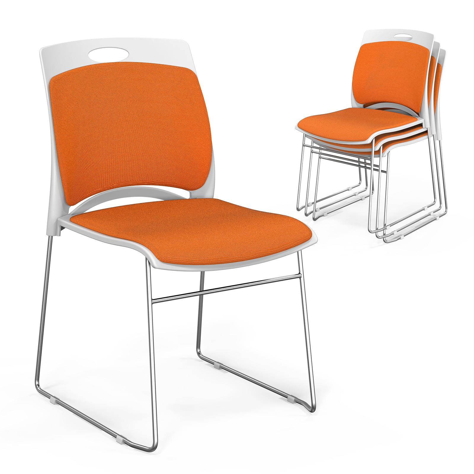 Office Stackable Chairs Set with Metal Sled Base Orange