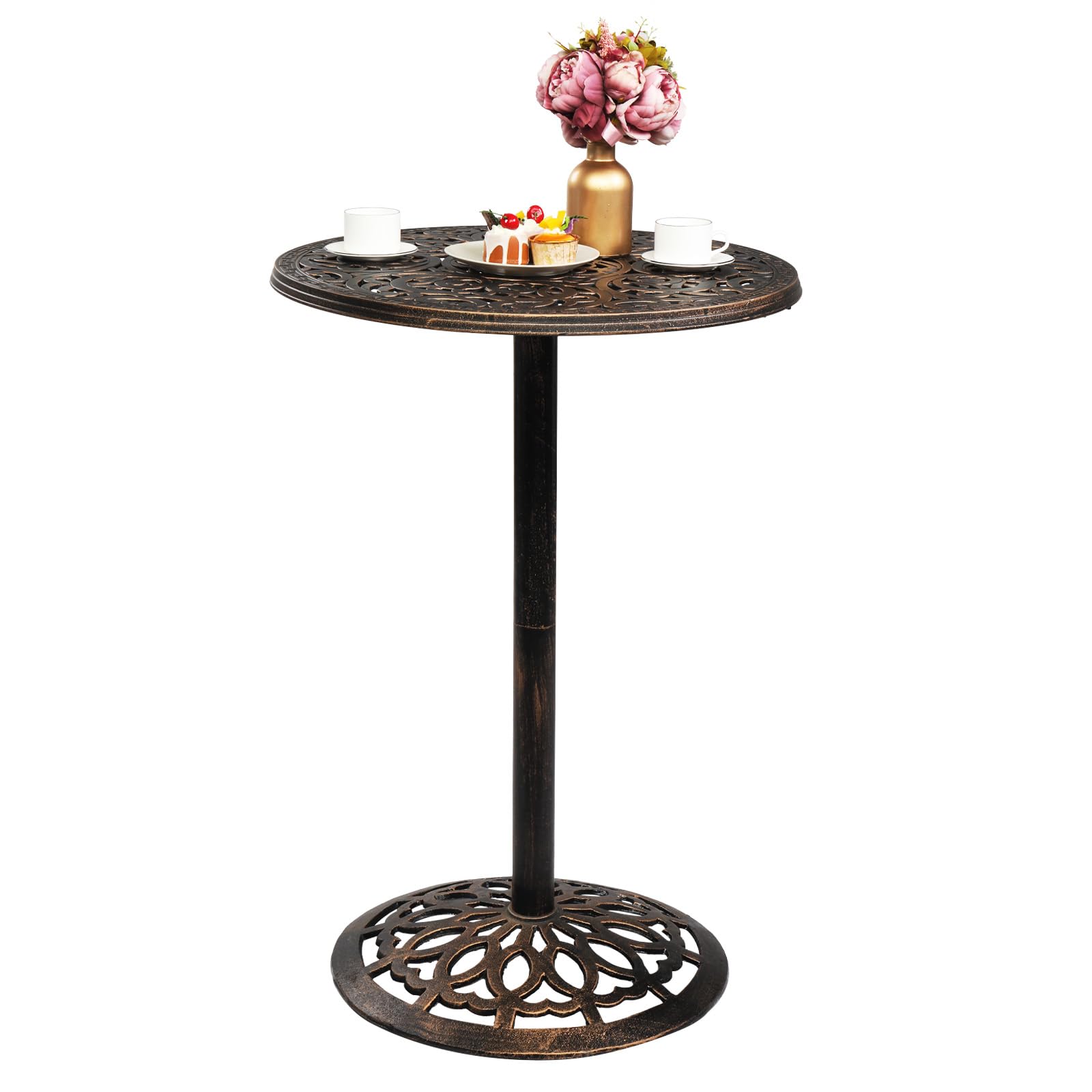 28 Inch Round Outdoor Bar Table with Umbrella Hole Bronze