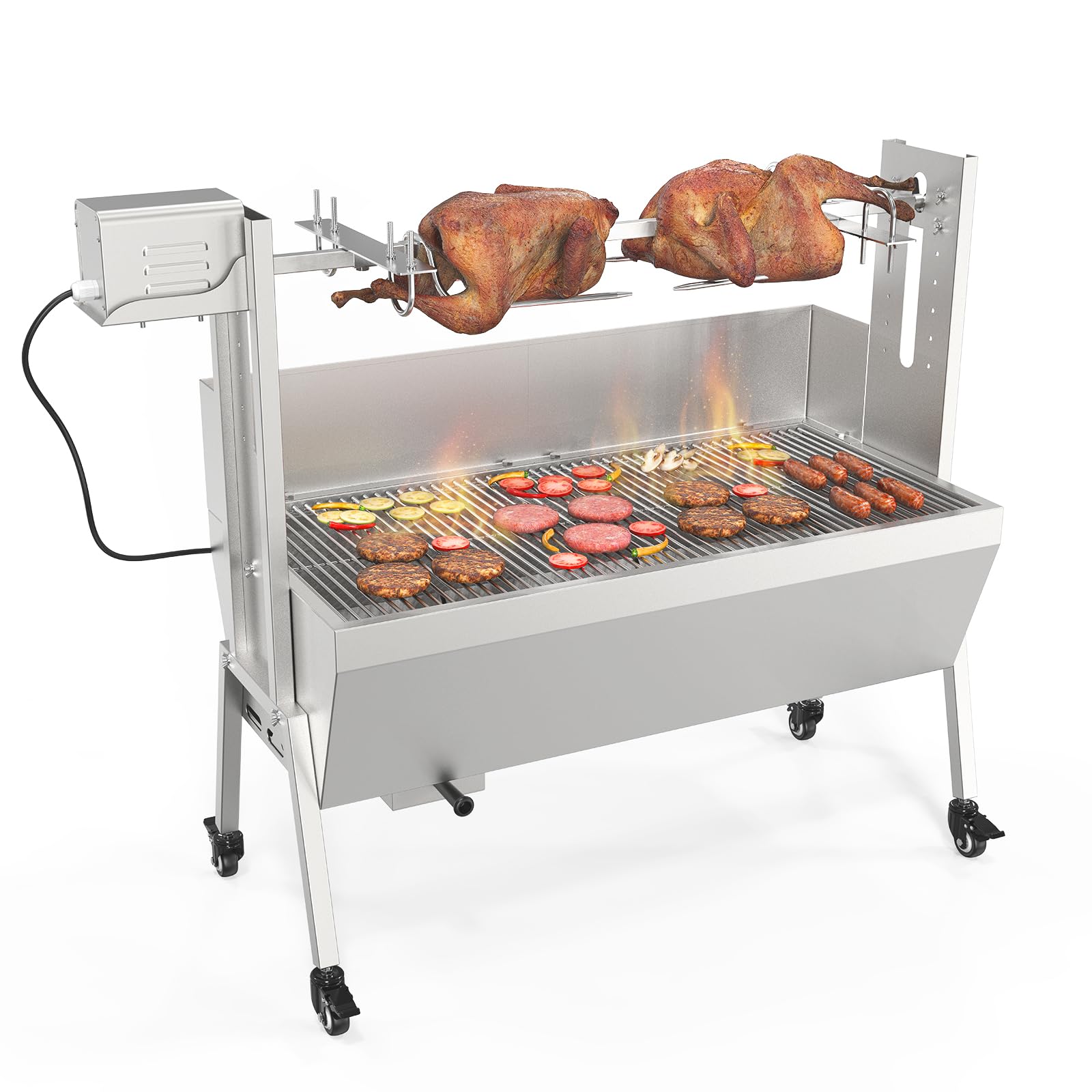 ROVSUN 35 Inch 25W 110V Electric Rotisserie Grill Kit with Wind Baffle