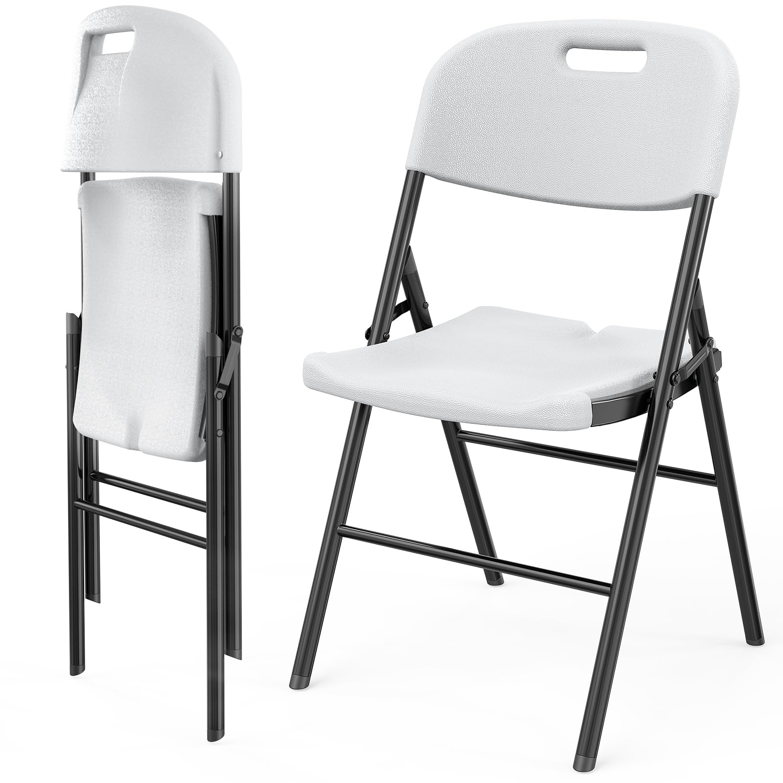 Portable HDPE Plastic Folding Chair with Steel Frame White