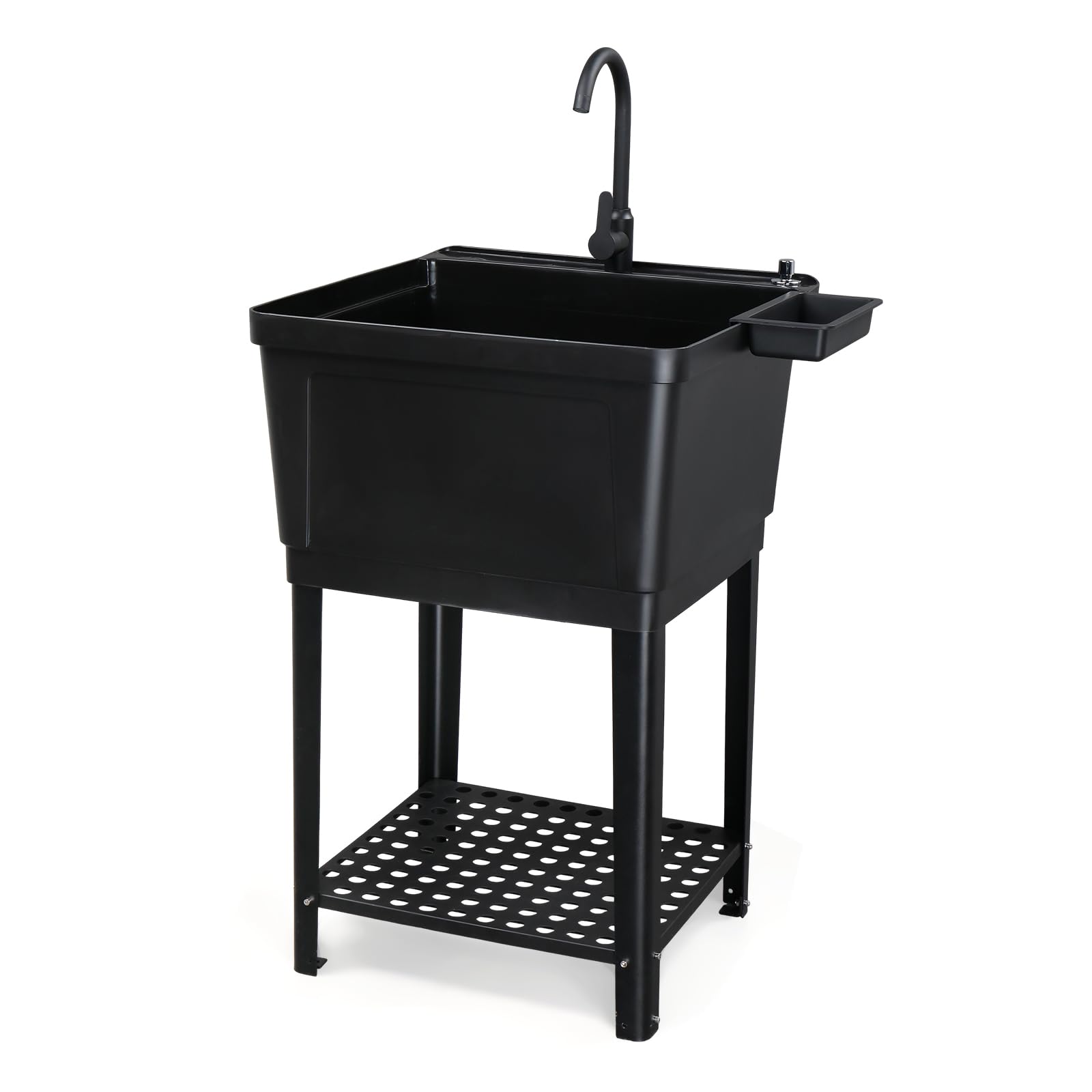 ROVSUN Plastic Utility Sink Freestanding with Storage Shelf Black