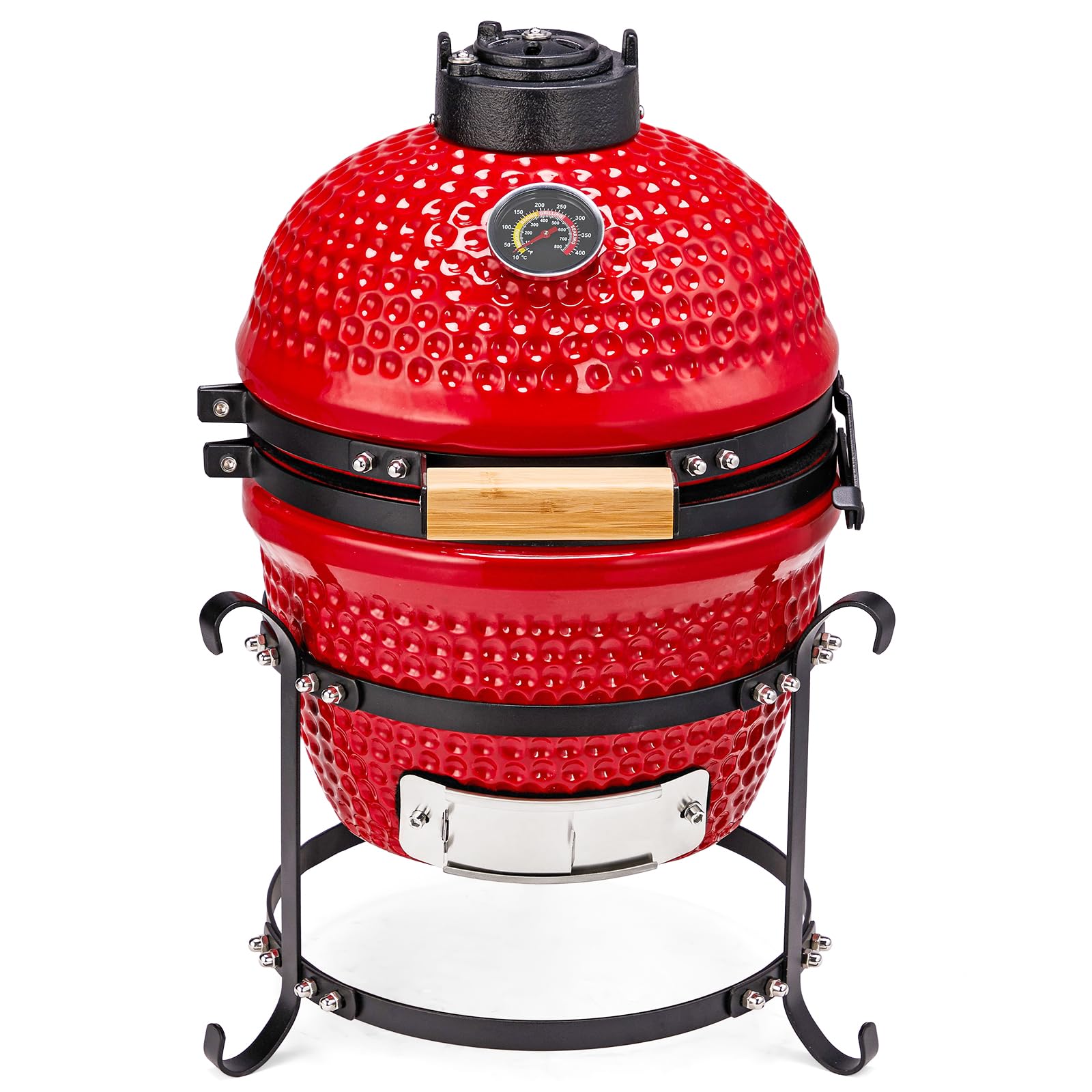 ROVSUN 13" Round Portable Ceramic Grill with Thermometer Red