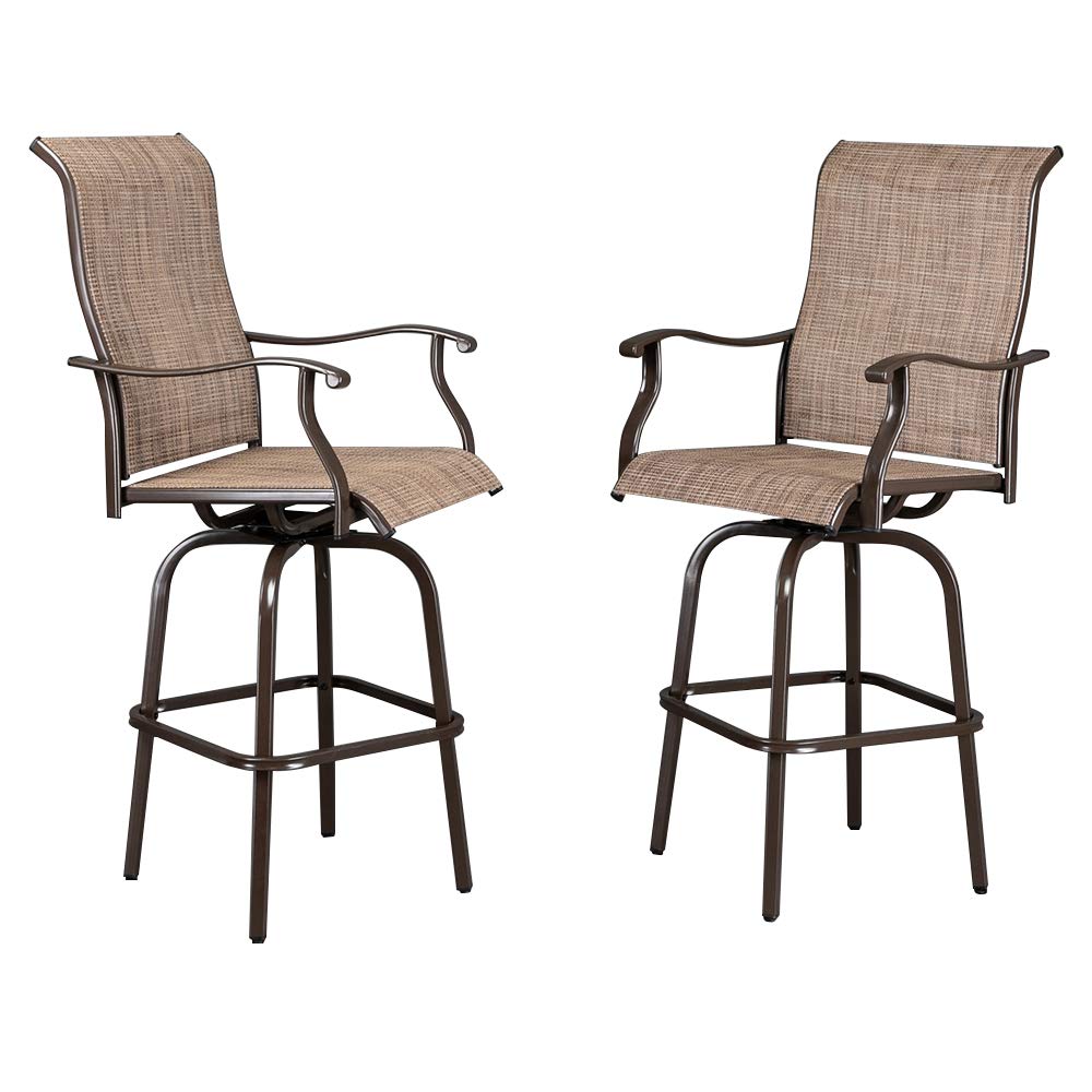 2 Pieces Outdoor Swivel Bar Stool Set Brown