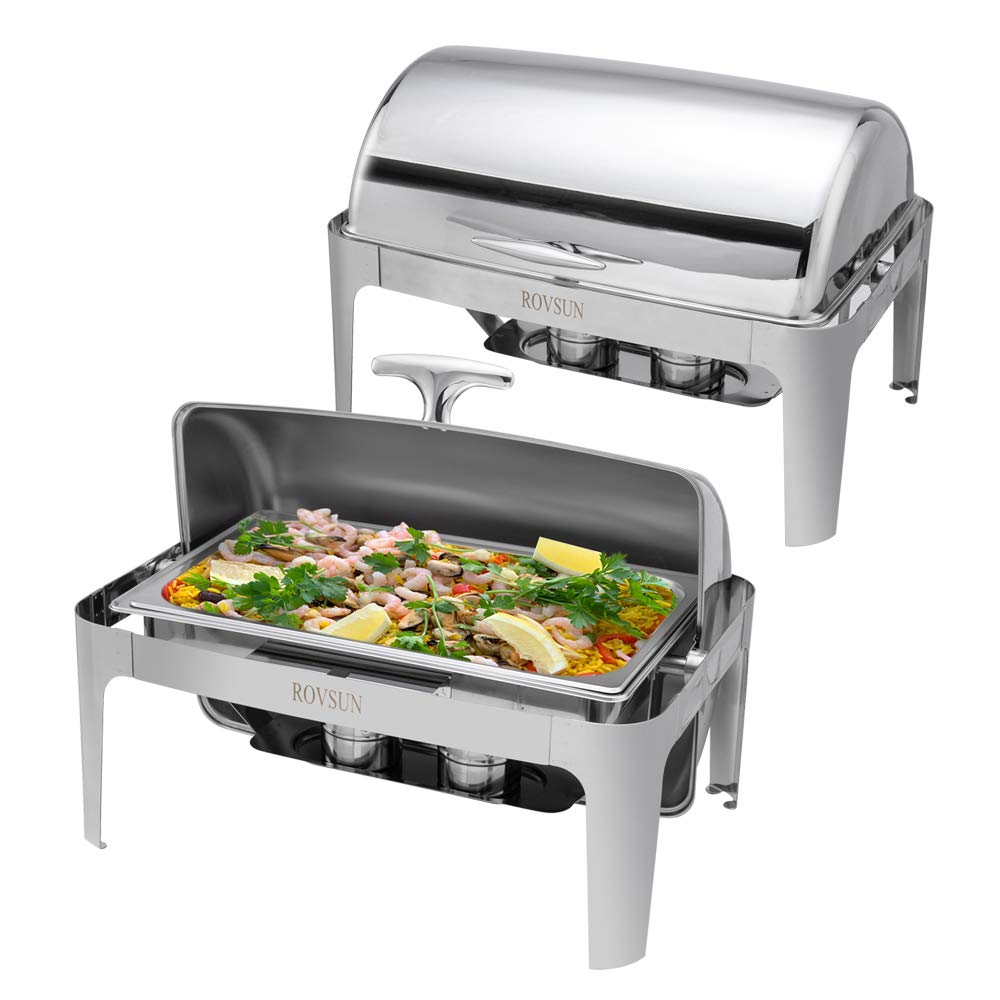 ROVSUN 9 QT Roll Top Rectangle Chafing Dish Buffet Set with Full Size Pan