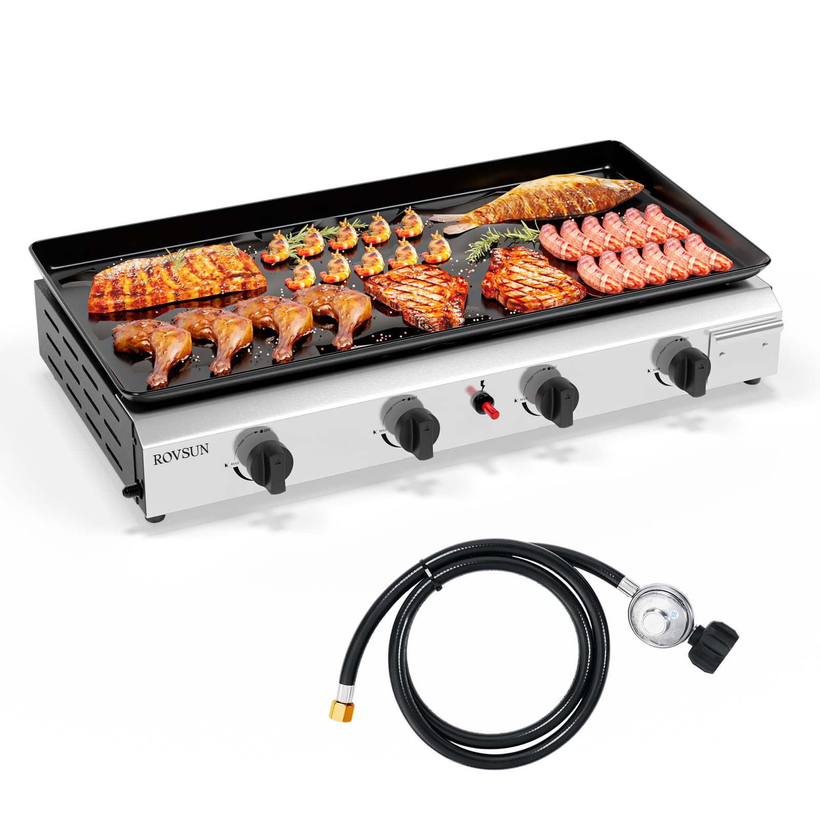 ROVSUN 4 Burner 40000 BTU Portable Propane Tabletop Flat Top Gas Grill