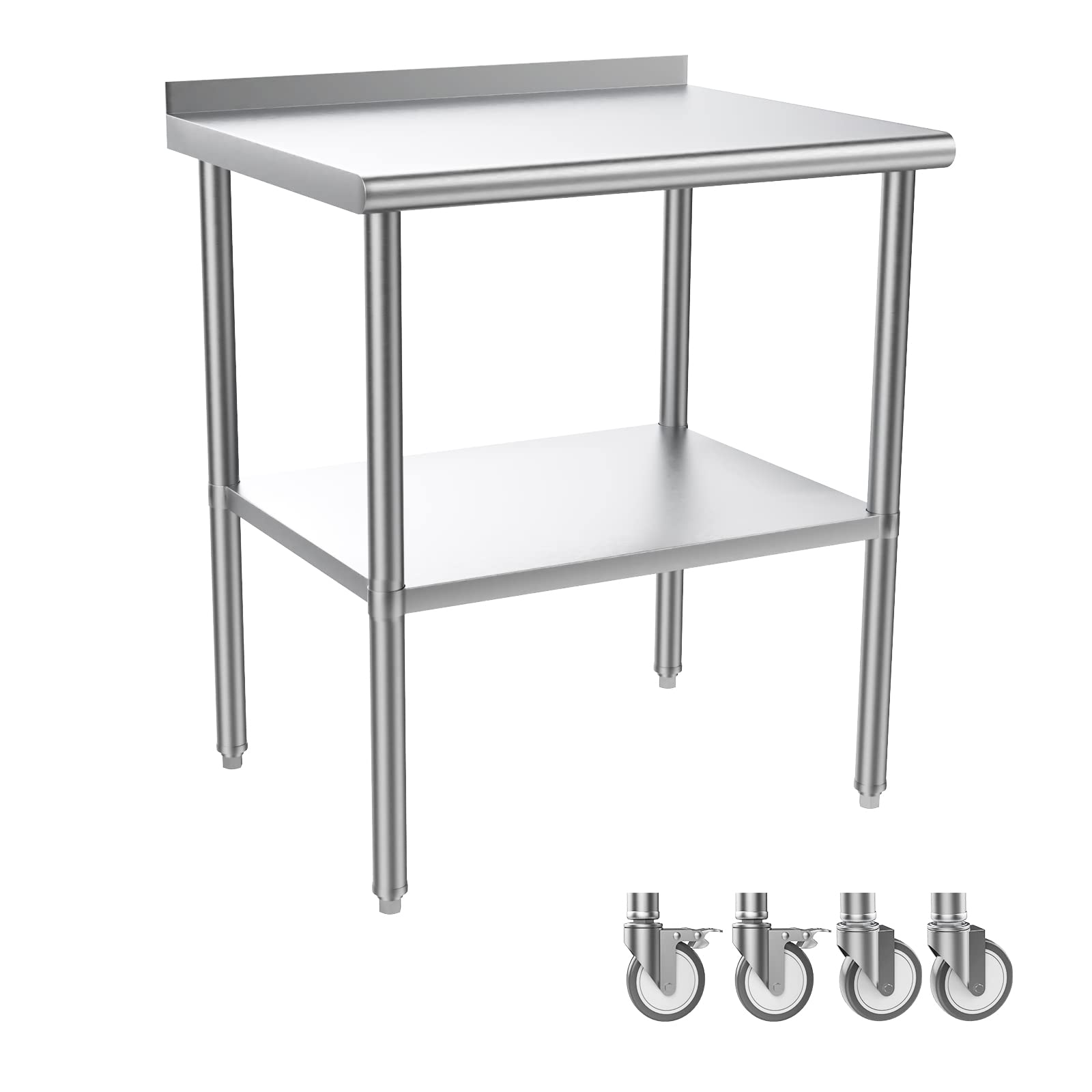 ROVSUN 24" x 30" Stainless Steel Table with Backsplash & Undershelf & Caster