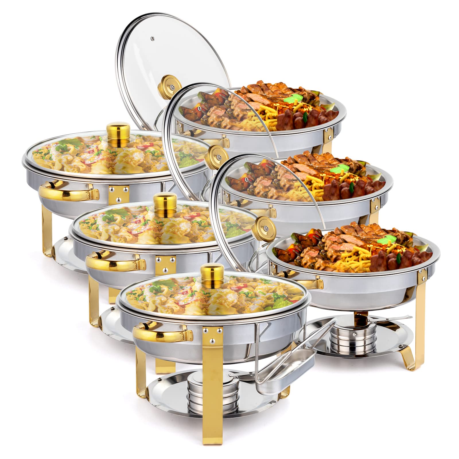 ROVSUN 5 QT Round Chafing Dish Buffet Set with Glass Lid & Lid Holder Gold