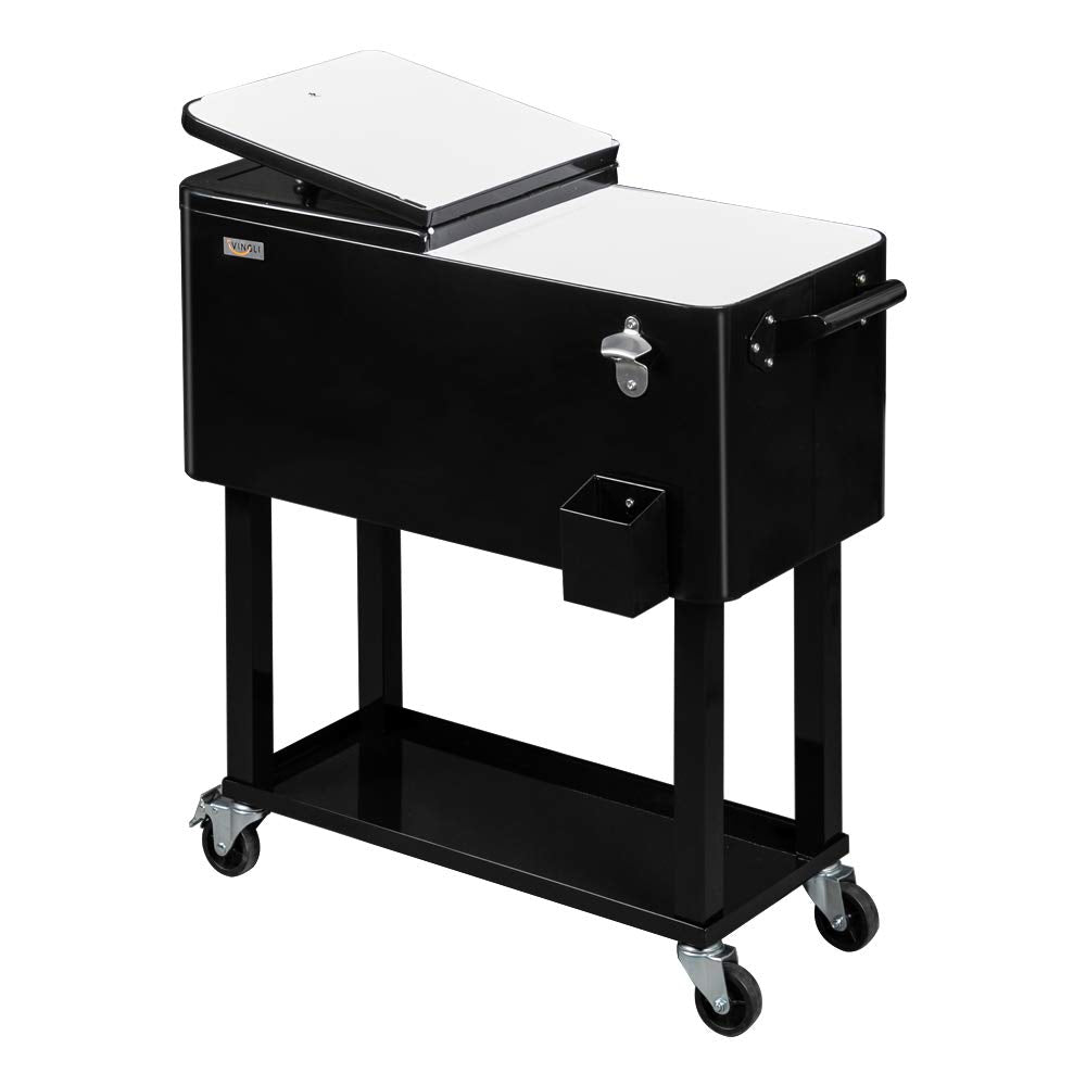 80 Quart Portable Outdoor Patio Rooling Cooler Cart Black