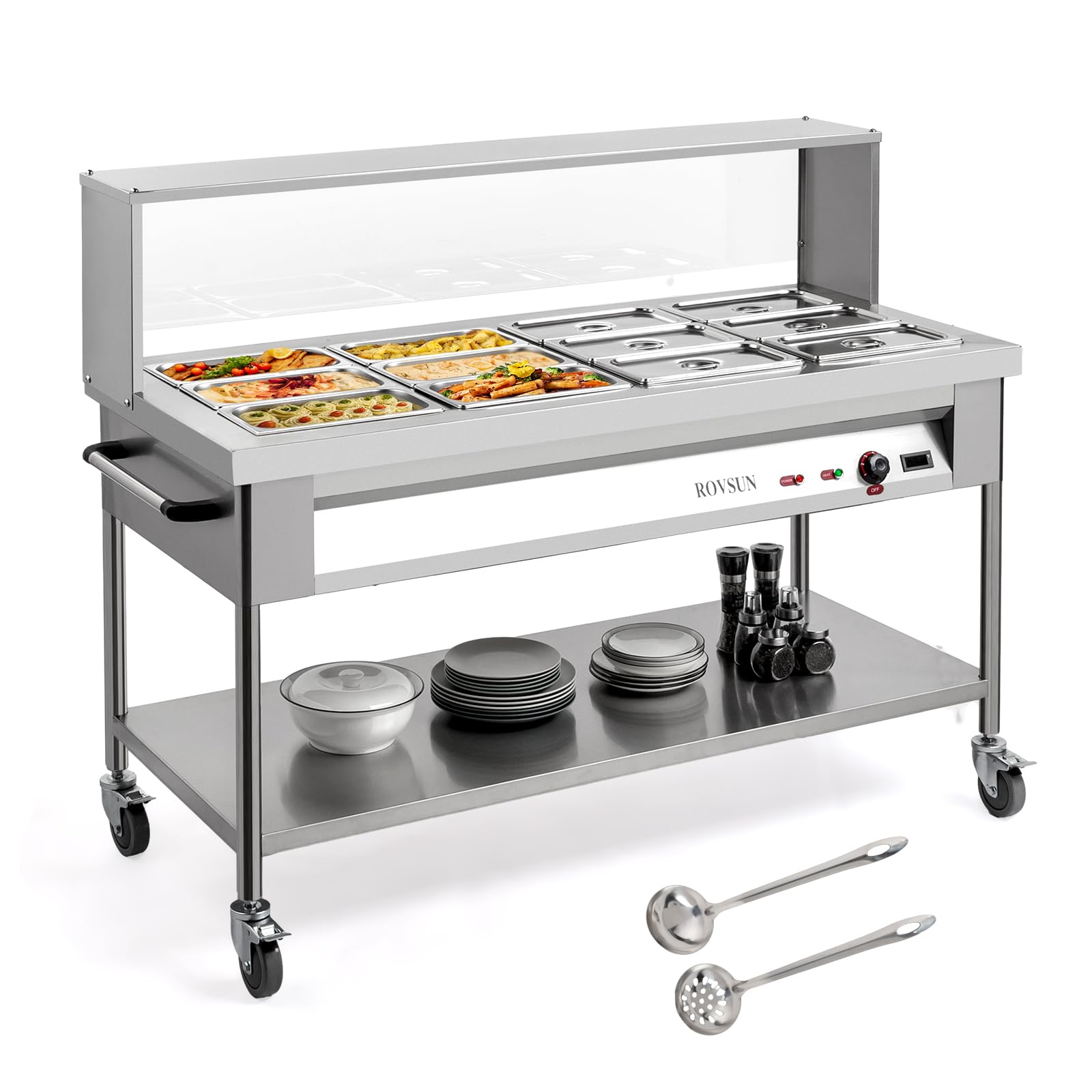 ROVSUN 96QT 1500W 110V 12-Pan Electric Steam Table Food Warmer with Shelf