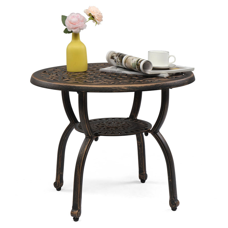 22 Inch Round Cast Aluminum Outdoor Side Table Bronze