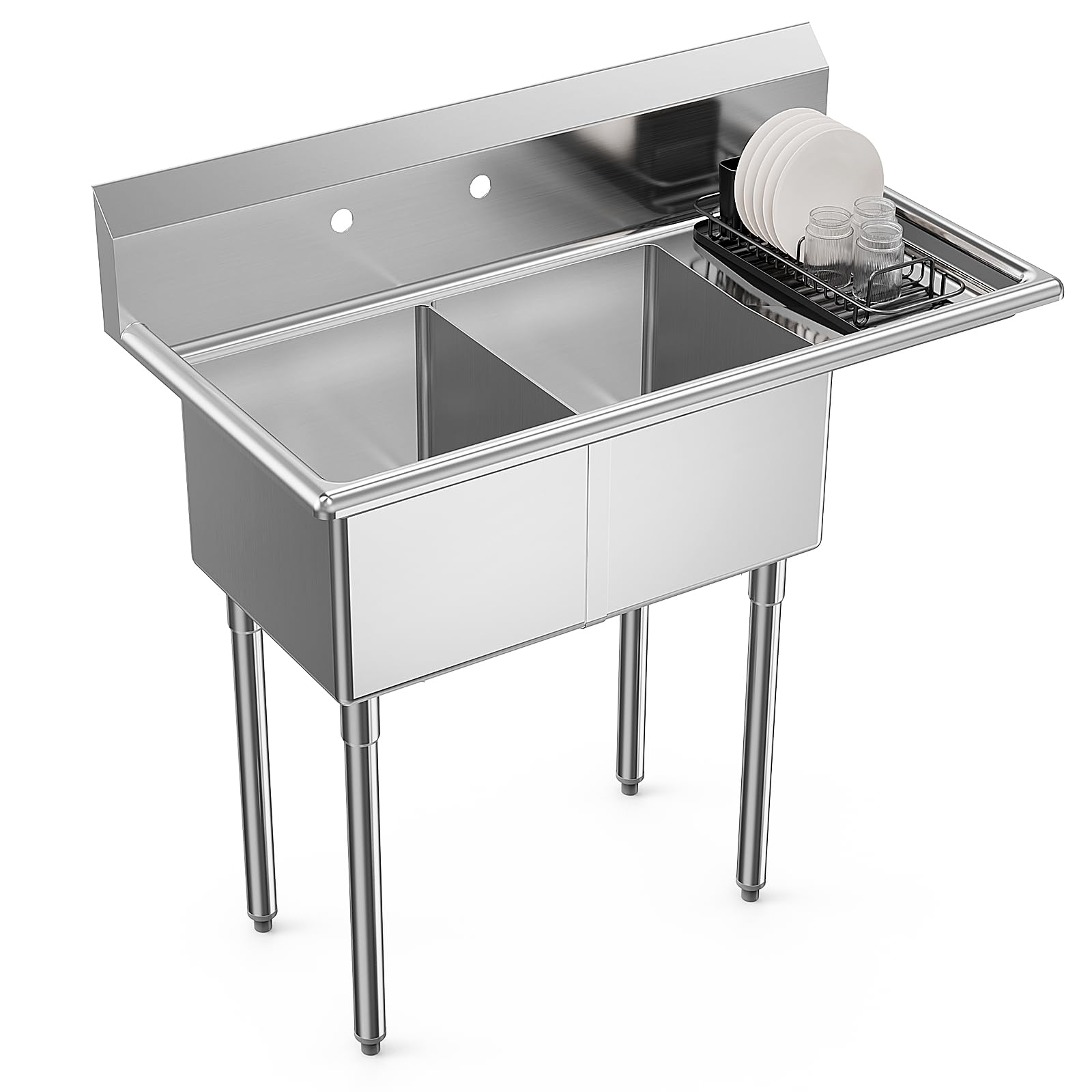 ROVSUN 2 Compartment 304 Stainless Steel Sink with Right Side Drainboard