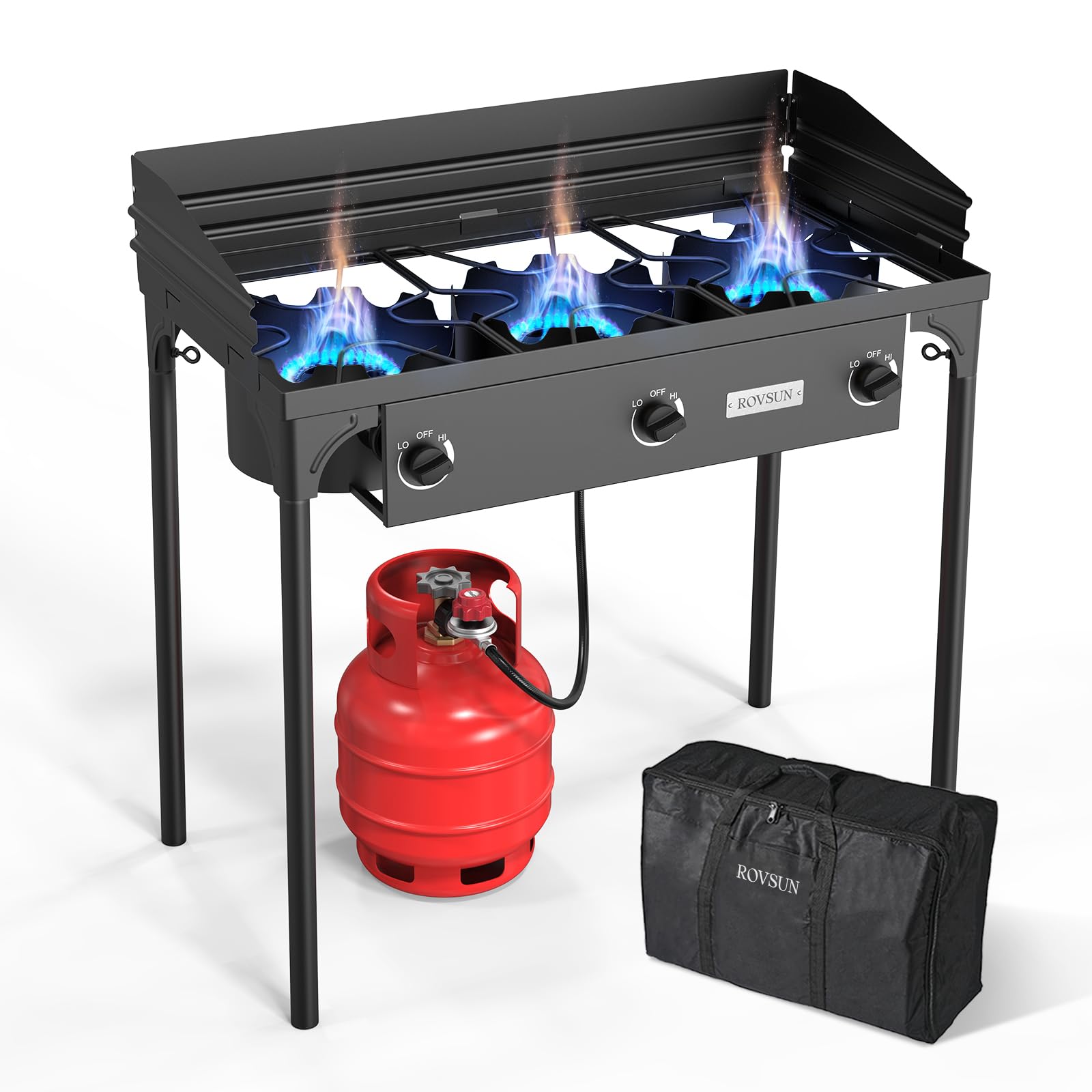 ROVSUN 3 Burner 225,000 BTU Outdoor Gas Propane Stove with Windpanel & Carrying Bag